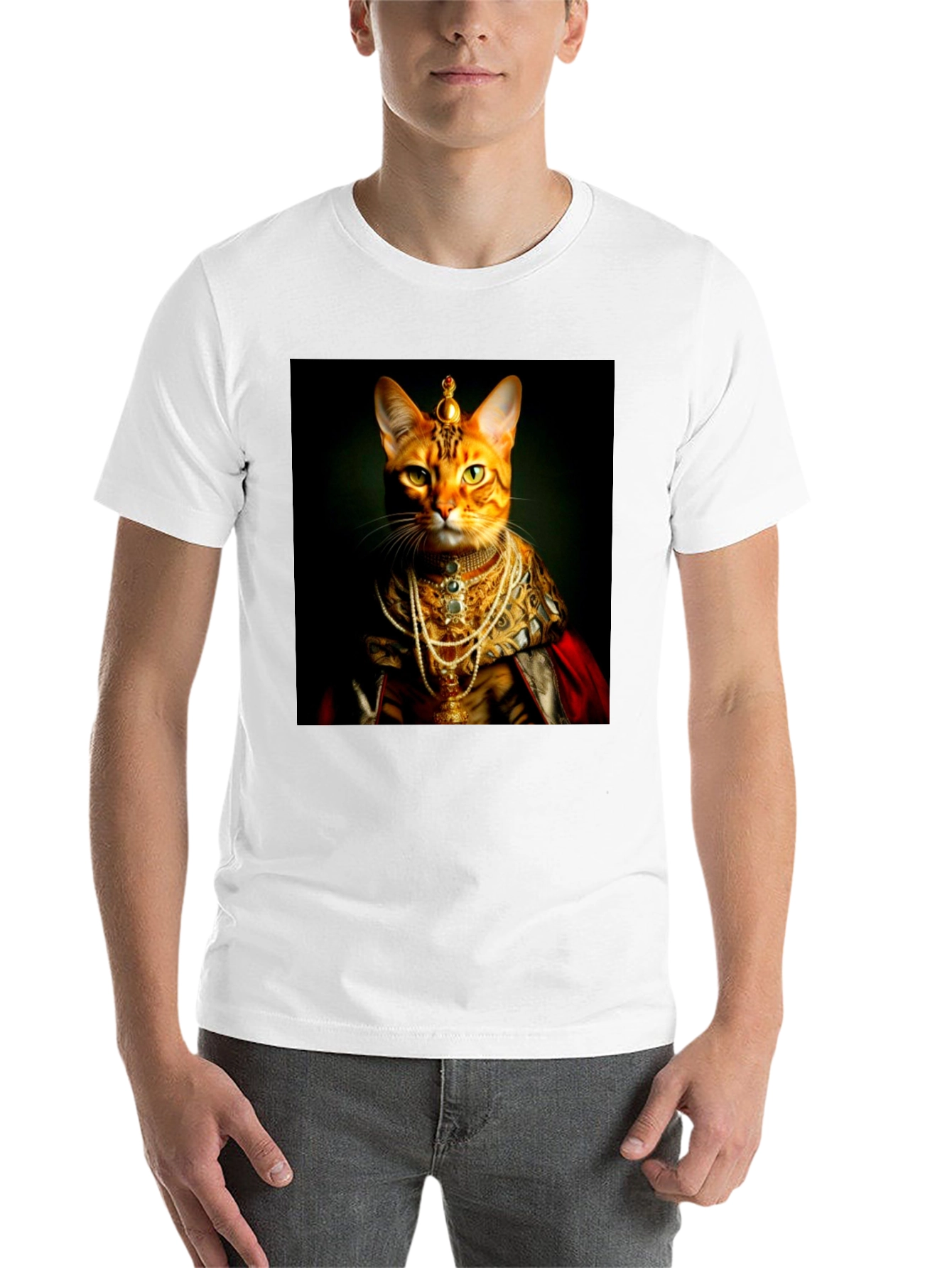 Black Regal Cat T-Shirt: Royal Feline Portrait Tee view 14