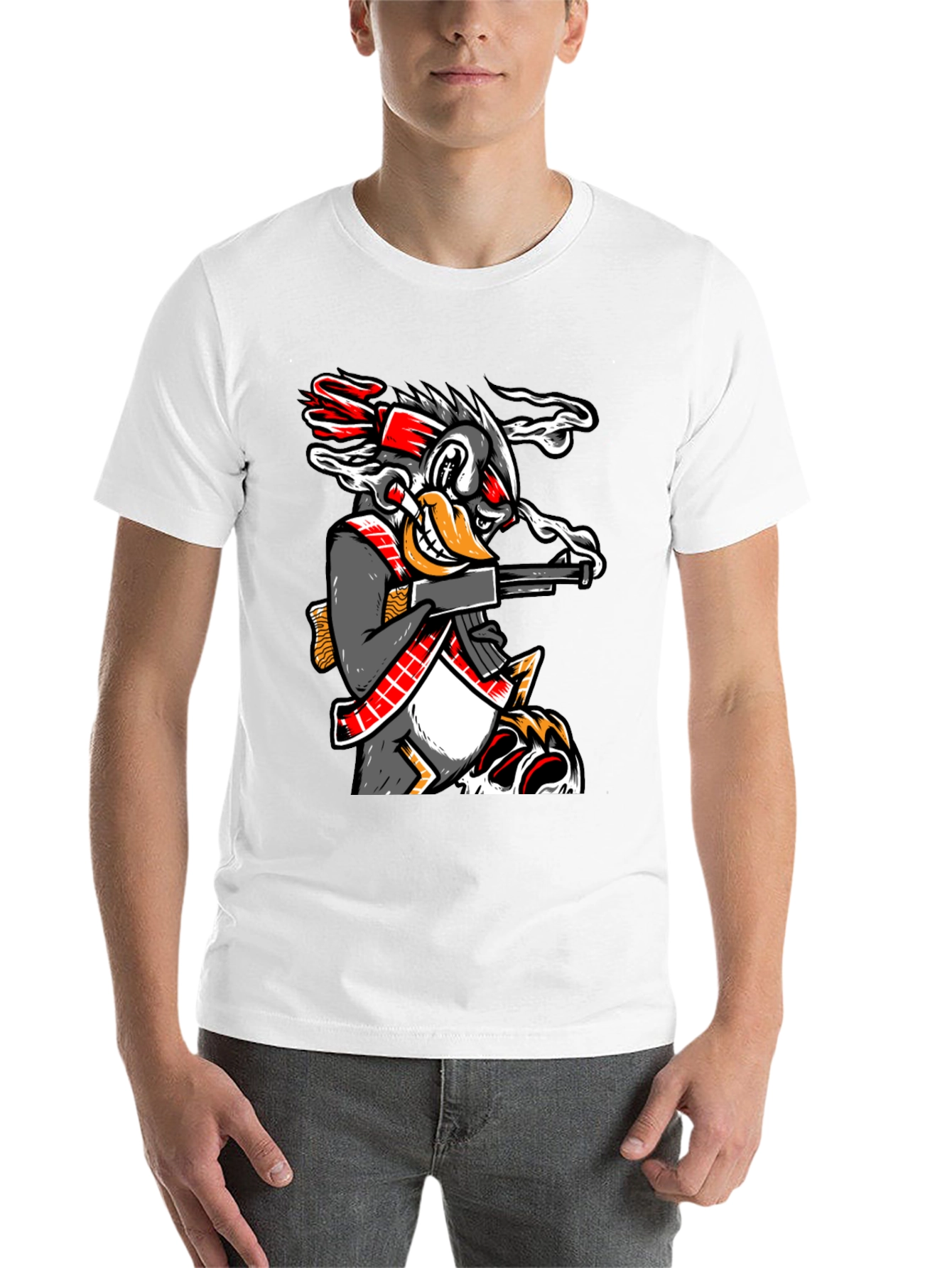 Black Cartoon Duck With Gun Graphic T-Shirt view 14