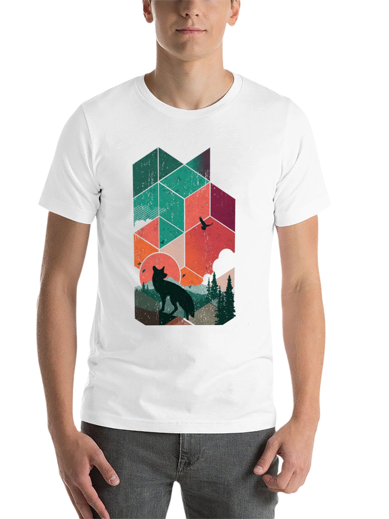 Geometric Wolf Graphic Tee - Nature Inspired Design - 14