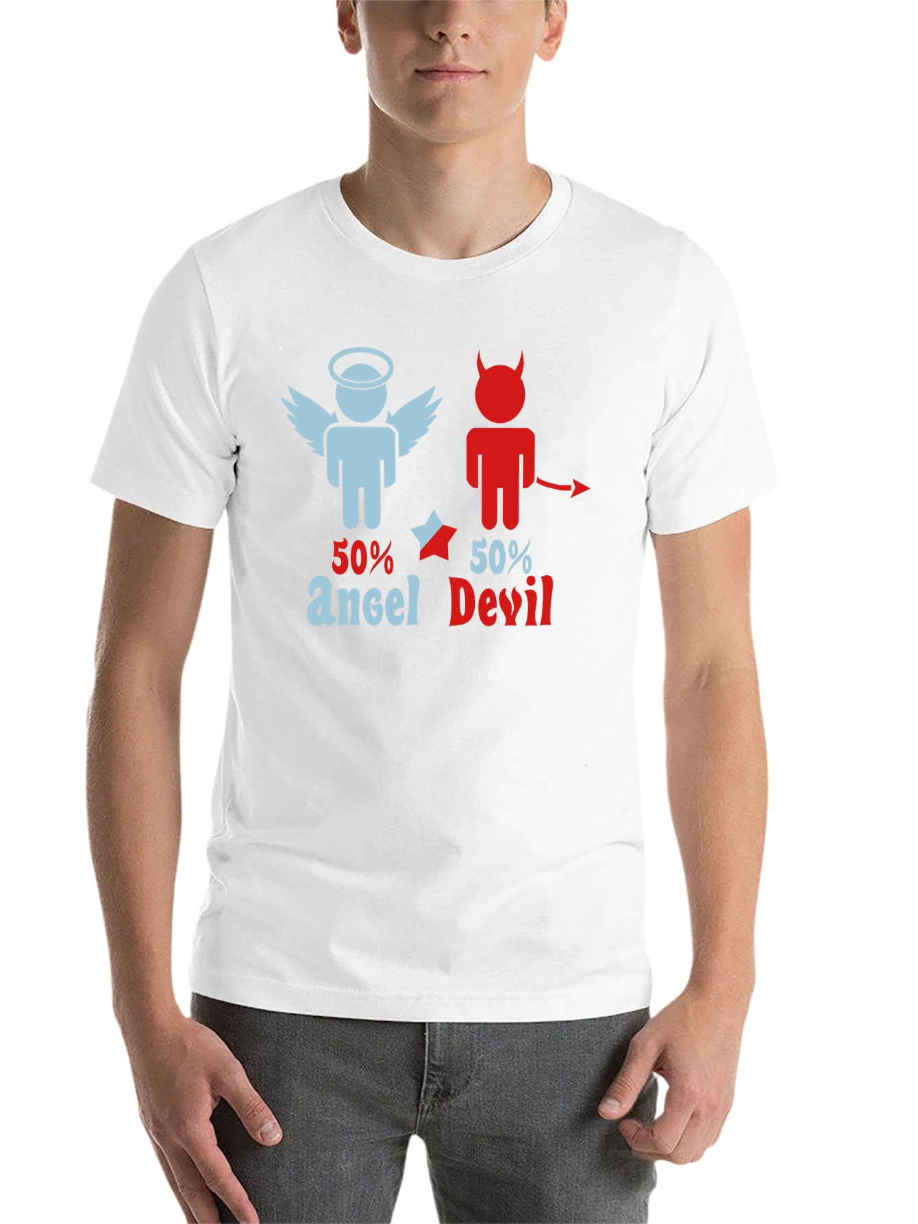Black 50% Angel 50% Devil Graphic Print T-Shirt view 14