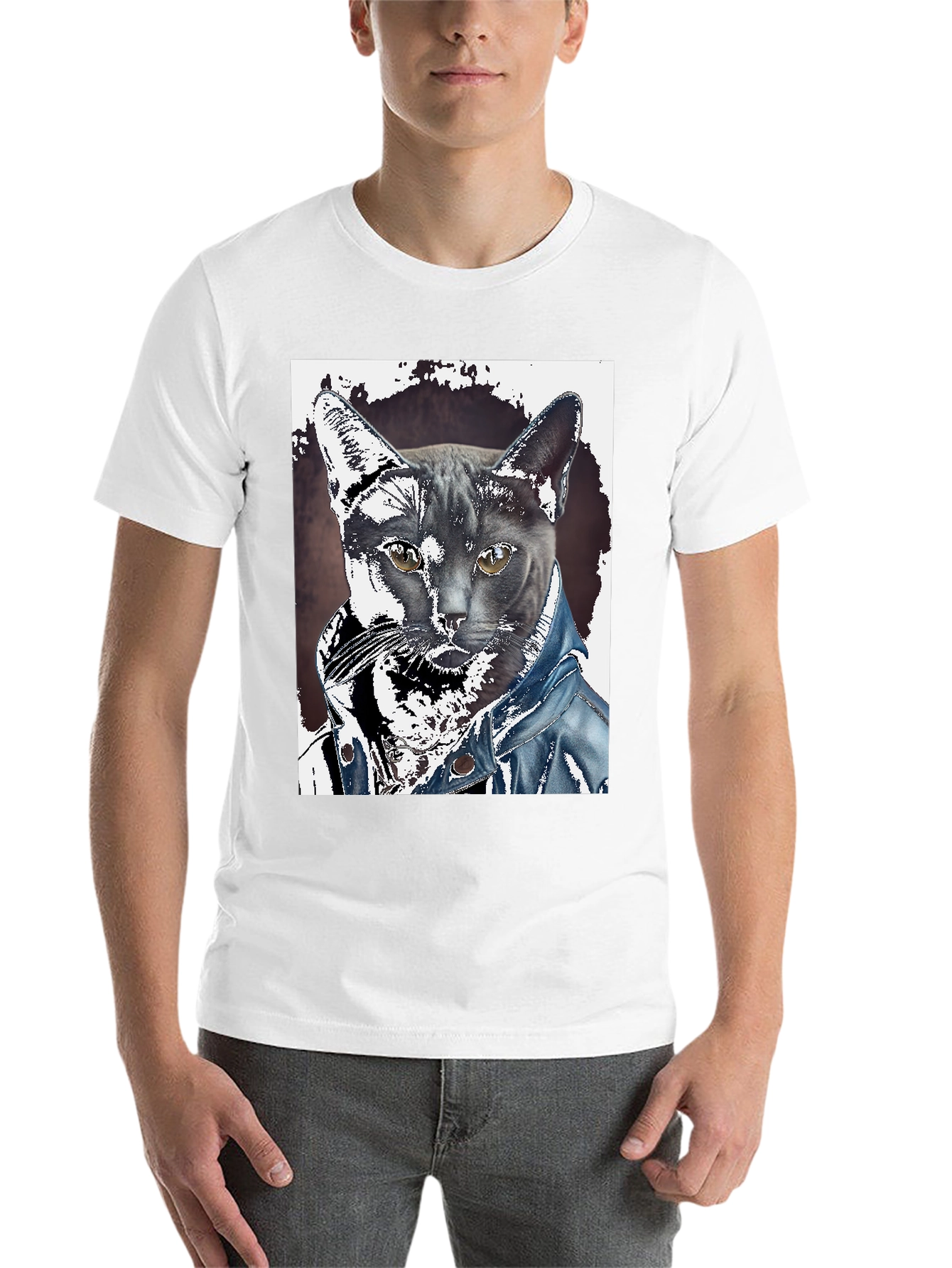 Black Cat in Denim Jacket Graphic Tee - Unique Print view 14