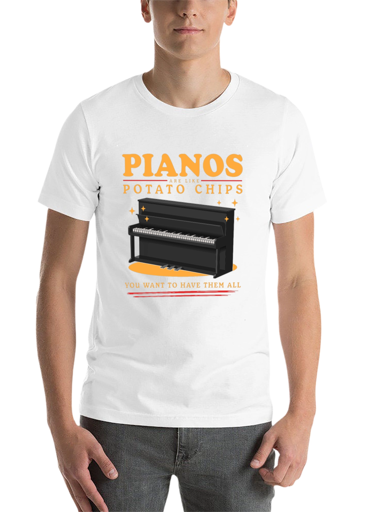 Black Piano Potato Chips Graphic T-Shirt - Musician Humor Tee view 14