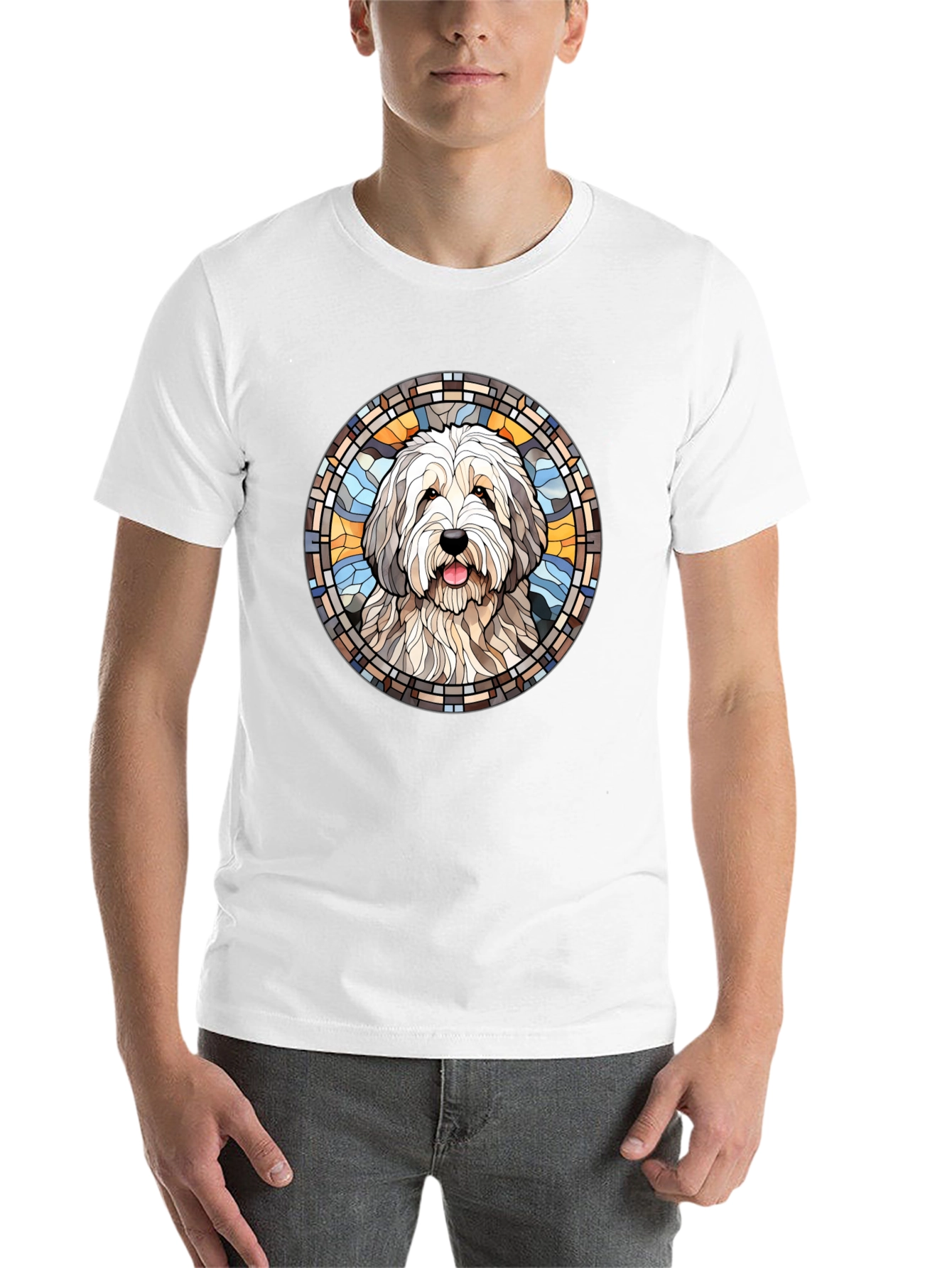 Black Dog Portrait Stained Glass Style Tee view 14