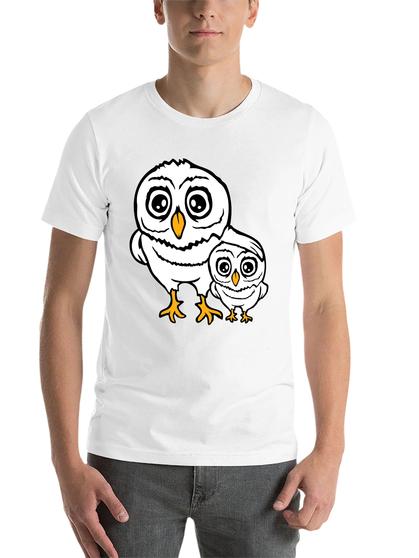 Black Cute Owl Family T-Shirt - Black Cotton Tee view 14