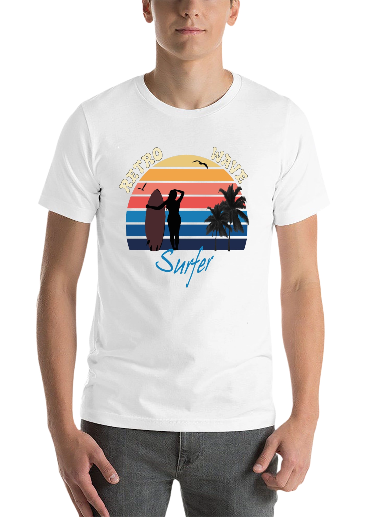 Black Retro Wave Surfer T-Shirt | Vintage Surf Design view 14