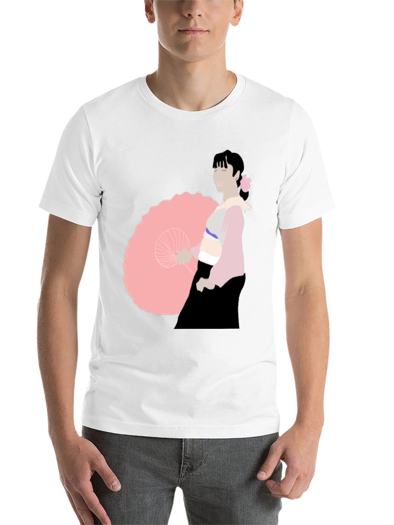 Black Black T-Shirt with Japanese Woman Illustration view 14