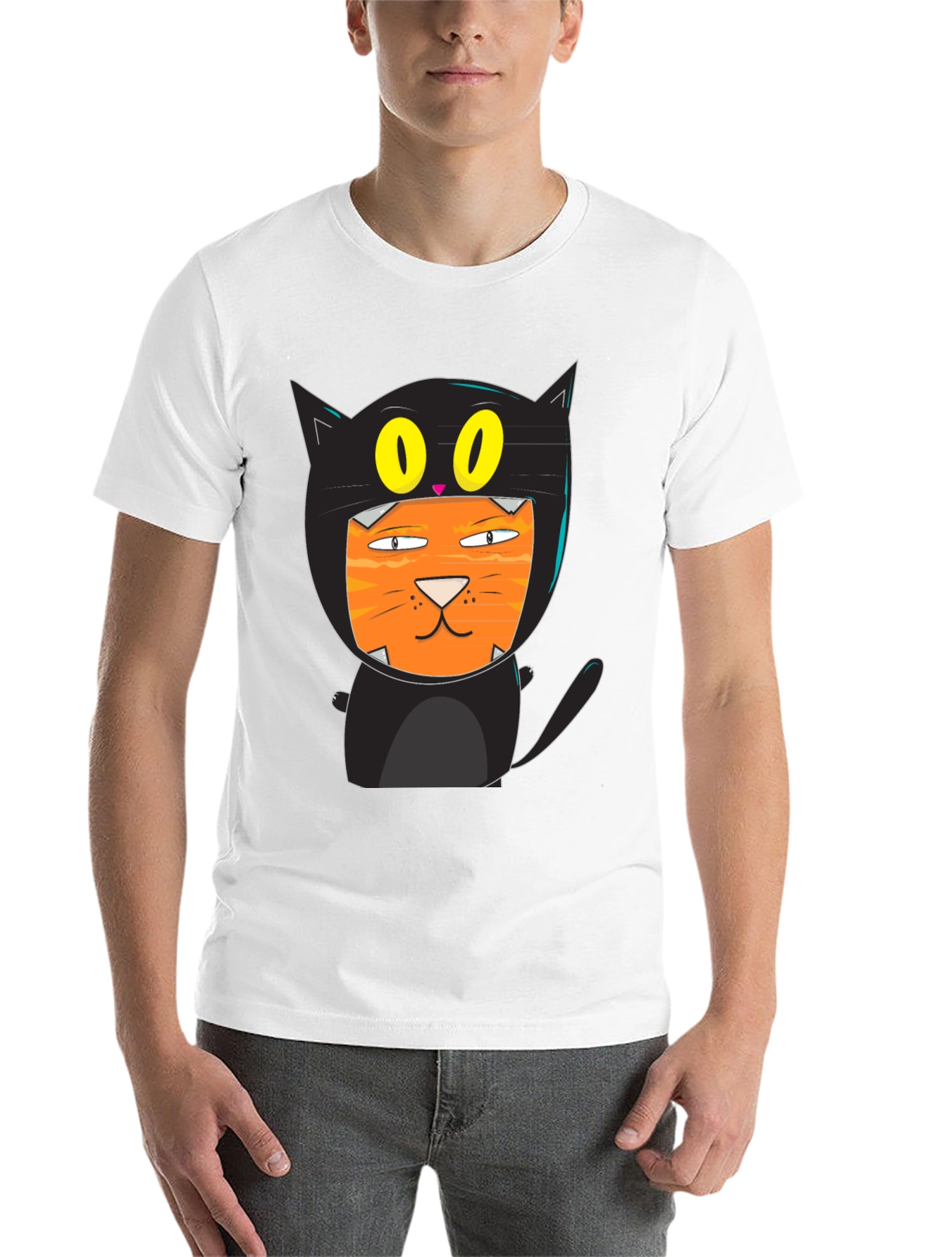 Black Funny Cat Costume T-Shirt Black Cotton view 14