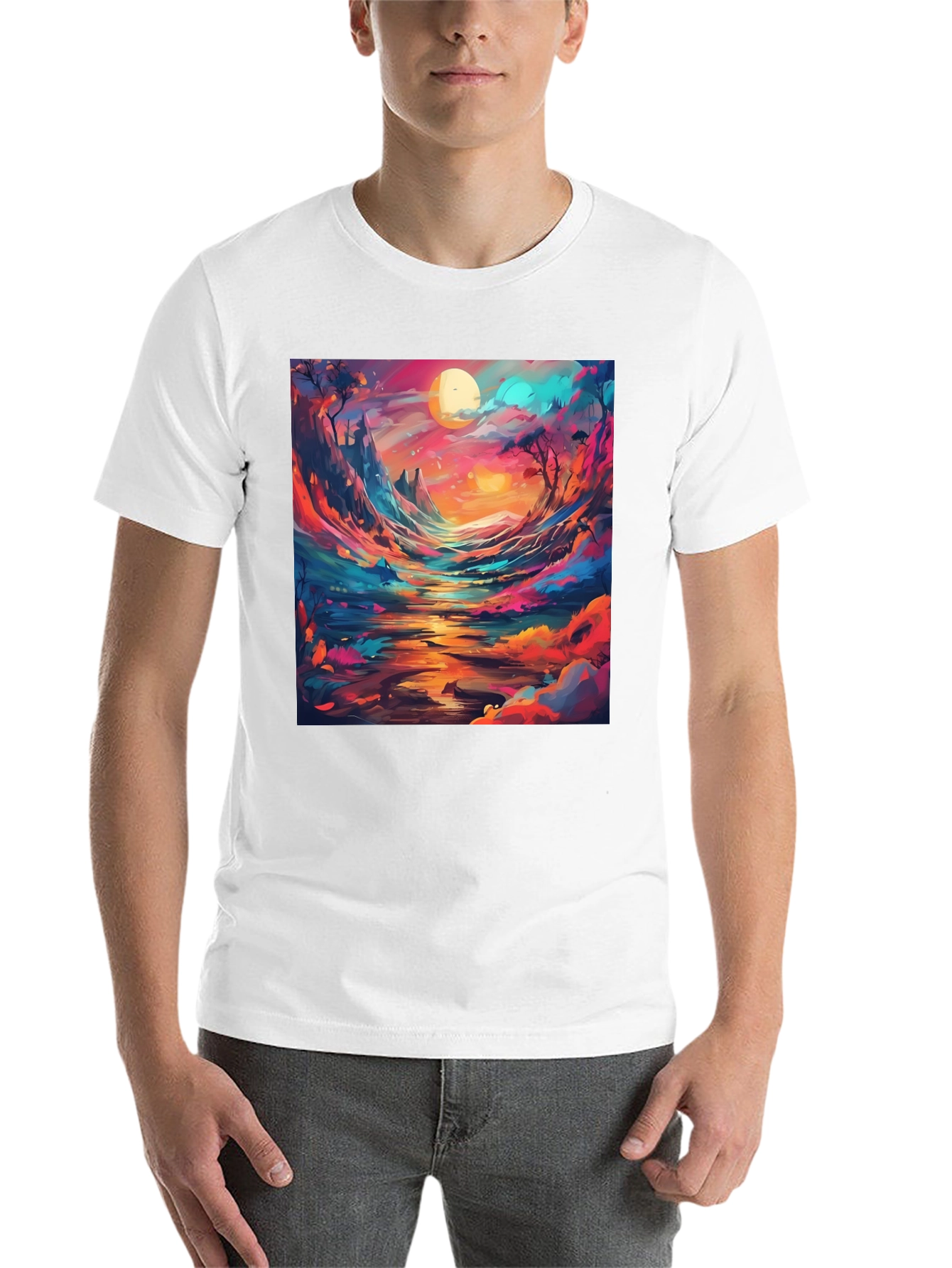 Black Artistic Landscape Graphic T-Shirt view 14