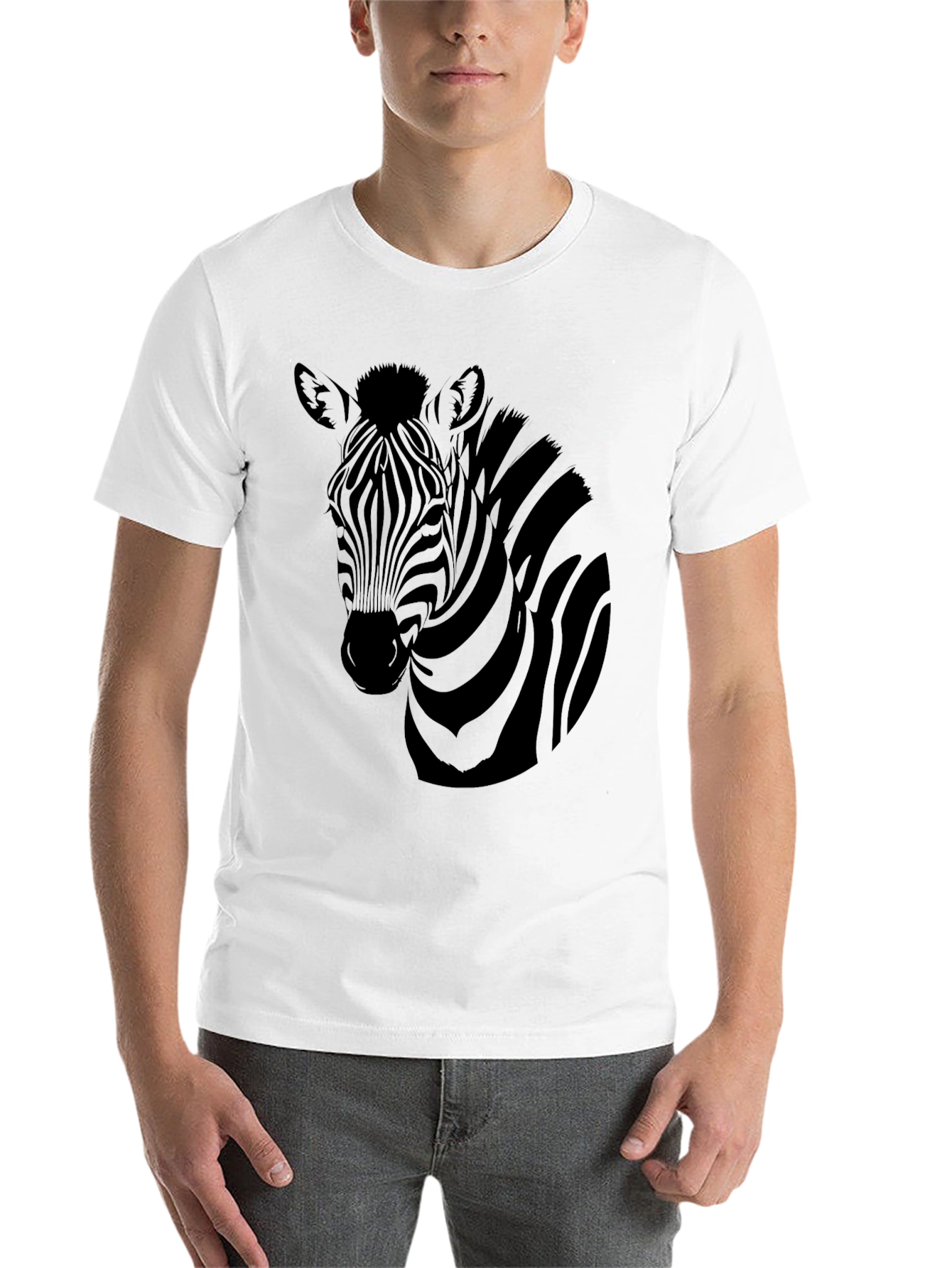Black Zebra Graphic Print Men's Black T-Shirt view 14