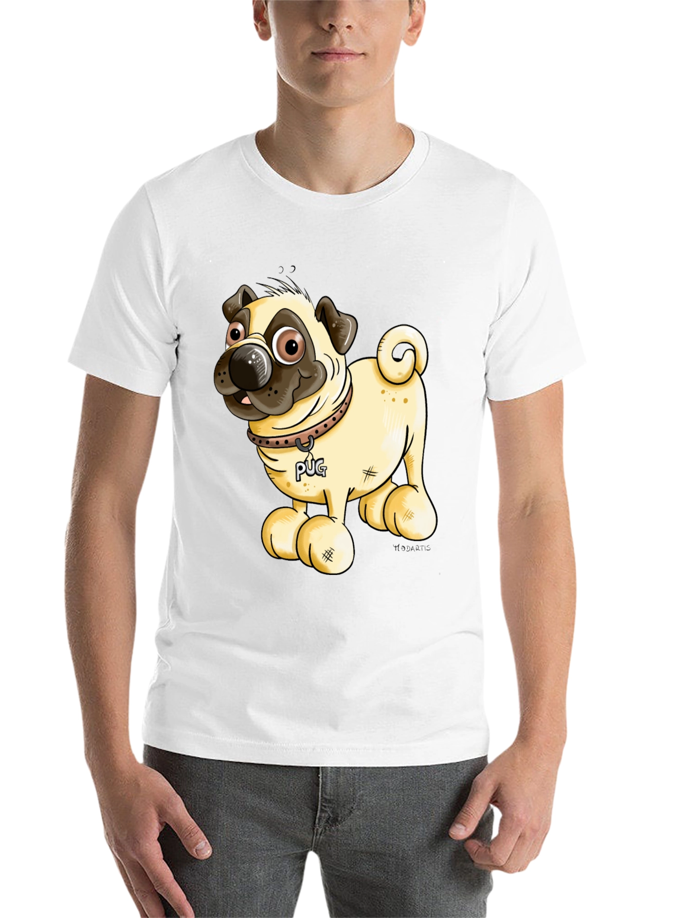 Black Pug Cartoon Black T-Shirt view 14