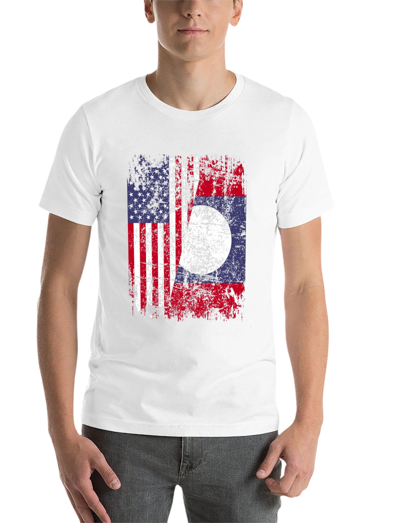 Black USA Laos Flag T-Shirt, Patriotic Tee view 14