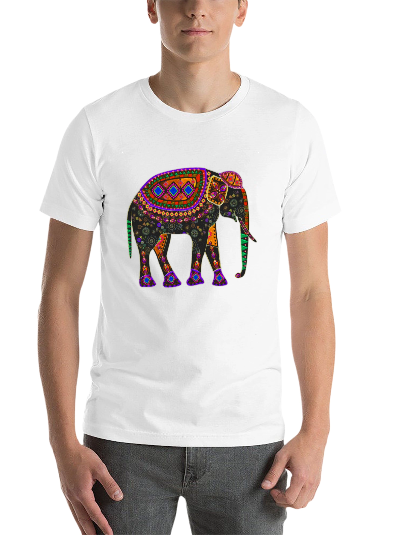 Black Elephant Print T-Shirt: Unique Colorful Design view 14