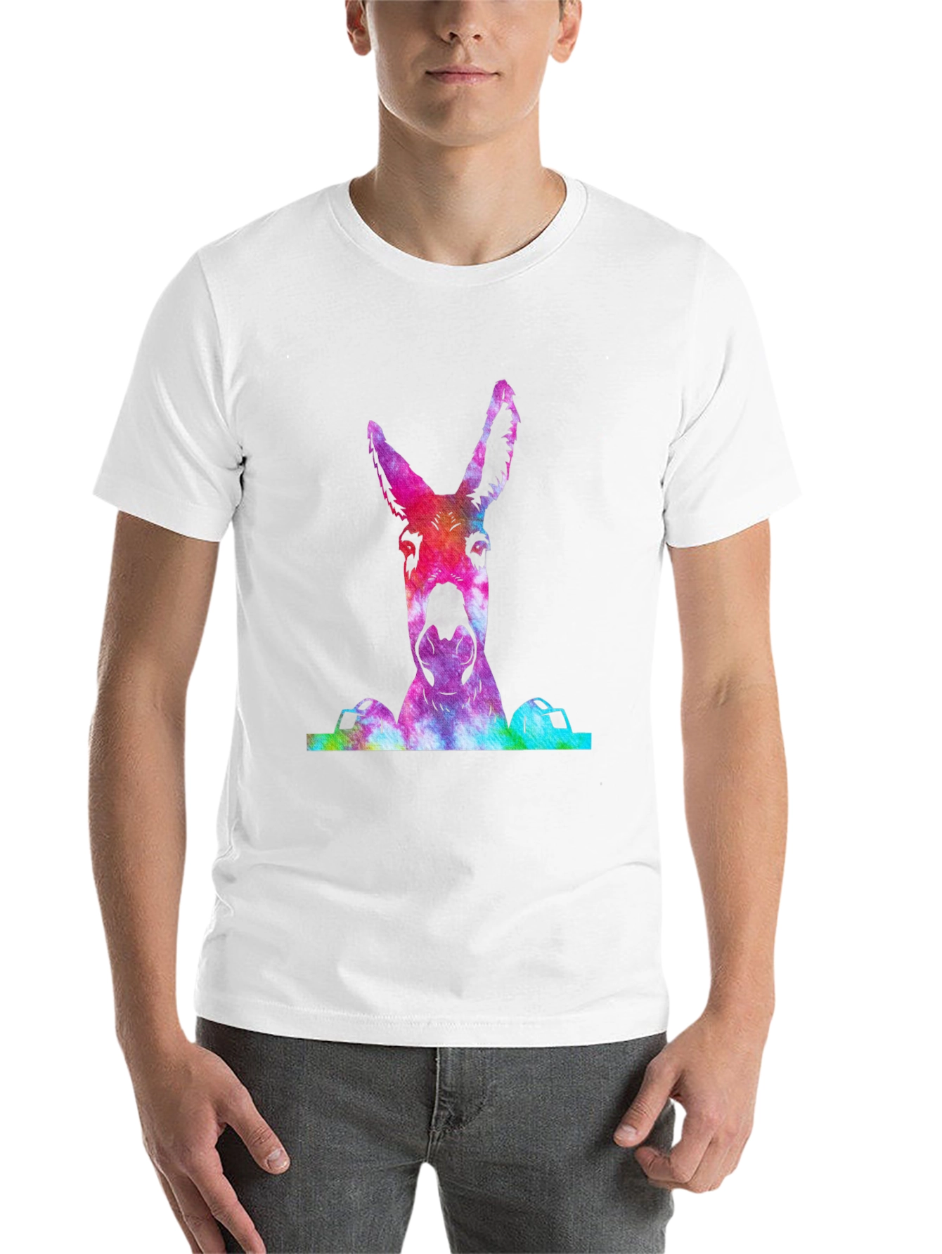 Black Colorful Tie-Dye Donkey Graphic T-Shirt view 14