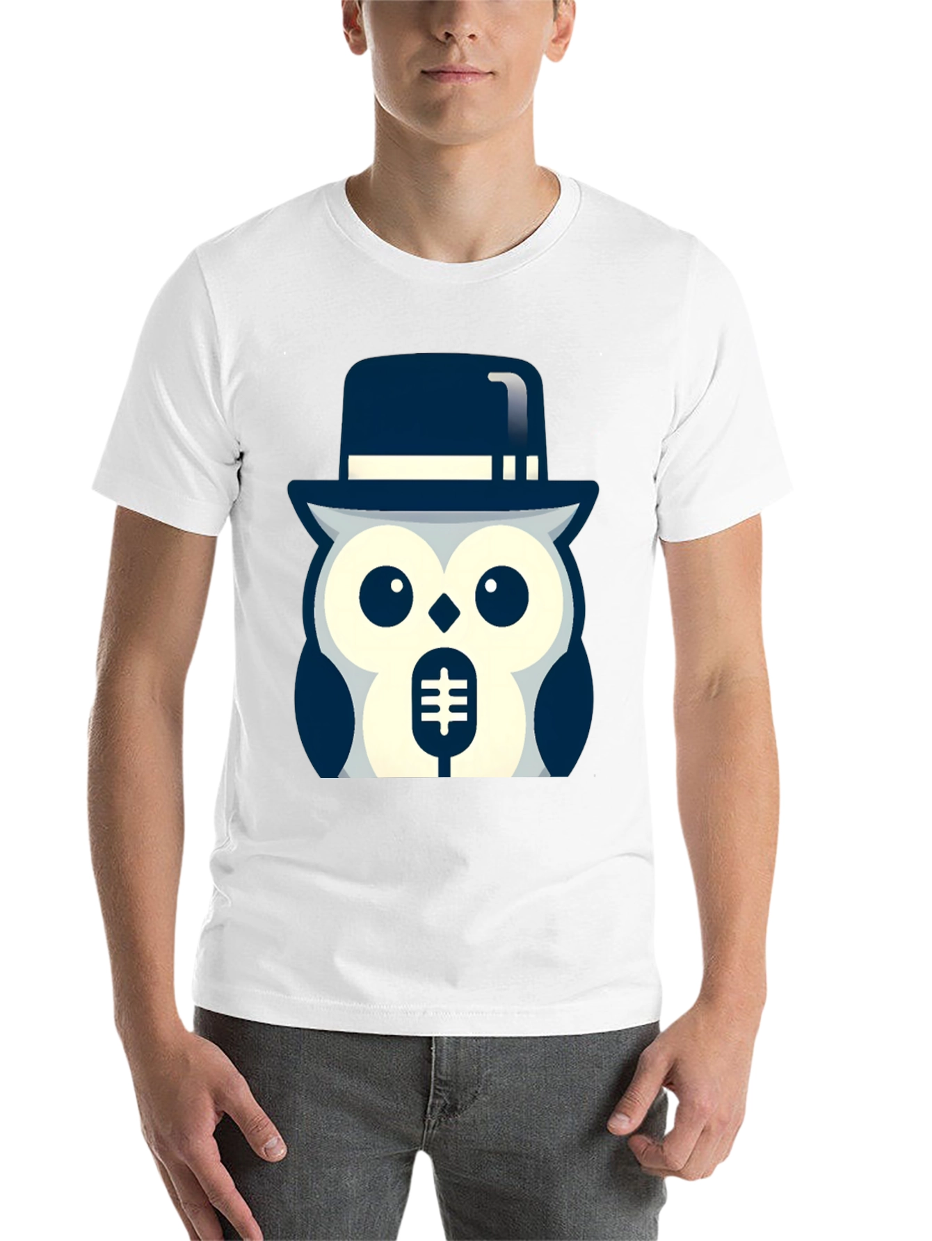 Black Owl in Hat Graphic T-Shirt - Black view 14