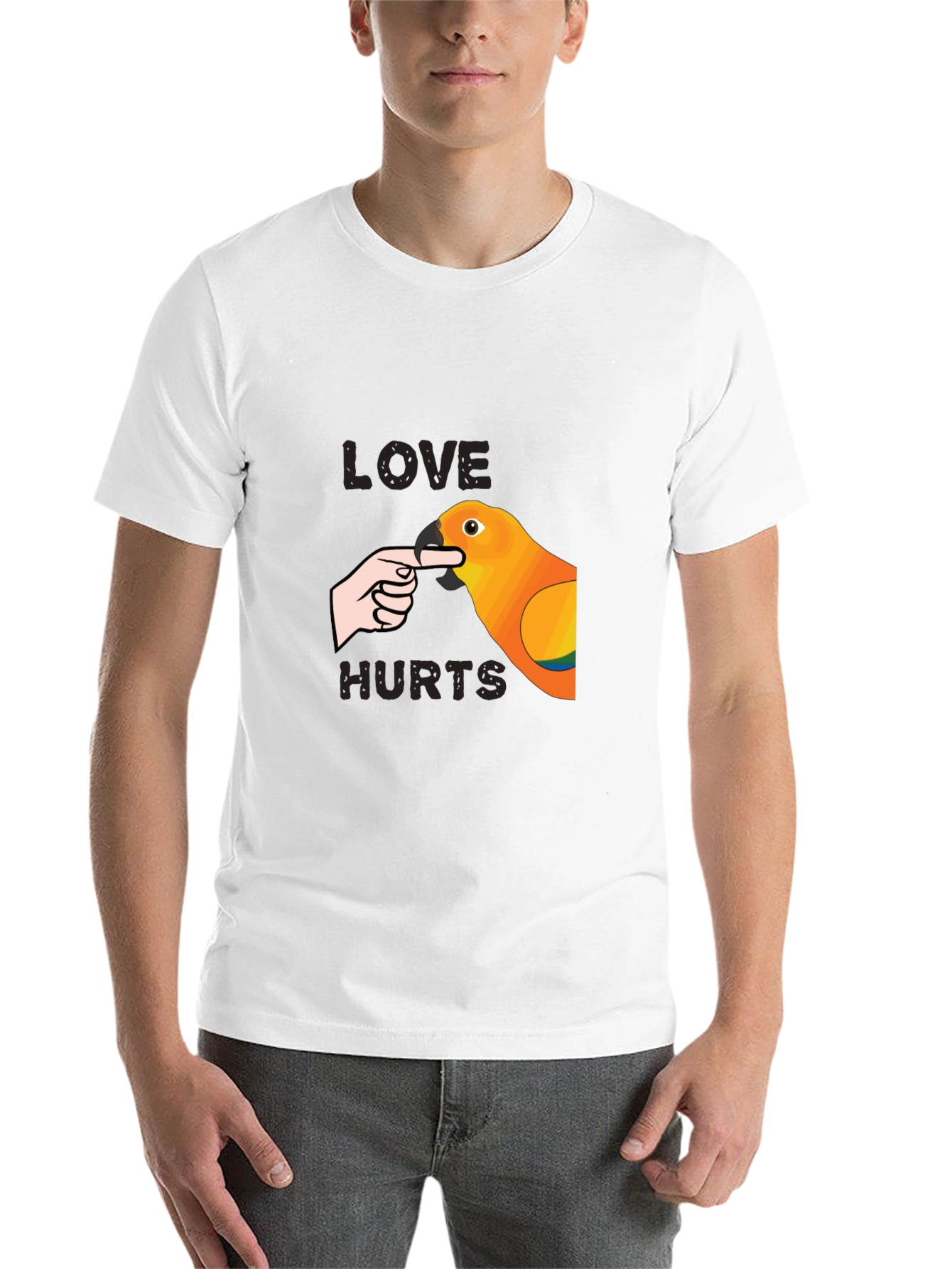 Black Love Hurts Parrot T-Shirt - Funny Bird Bite Tee view 14