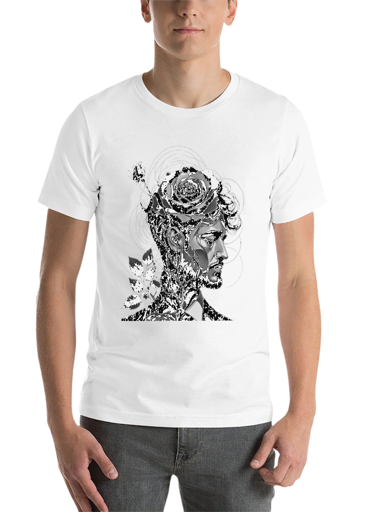 Black Artistic Floral Head T-Shirt - Mens Black Tee view 14