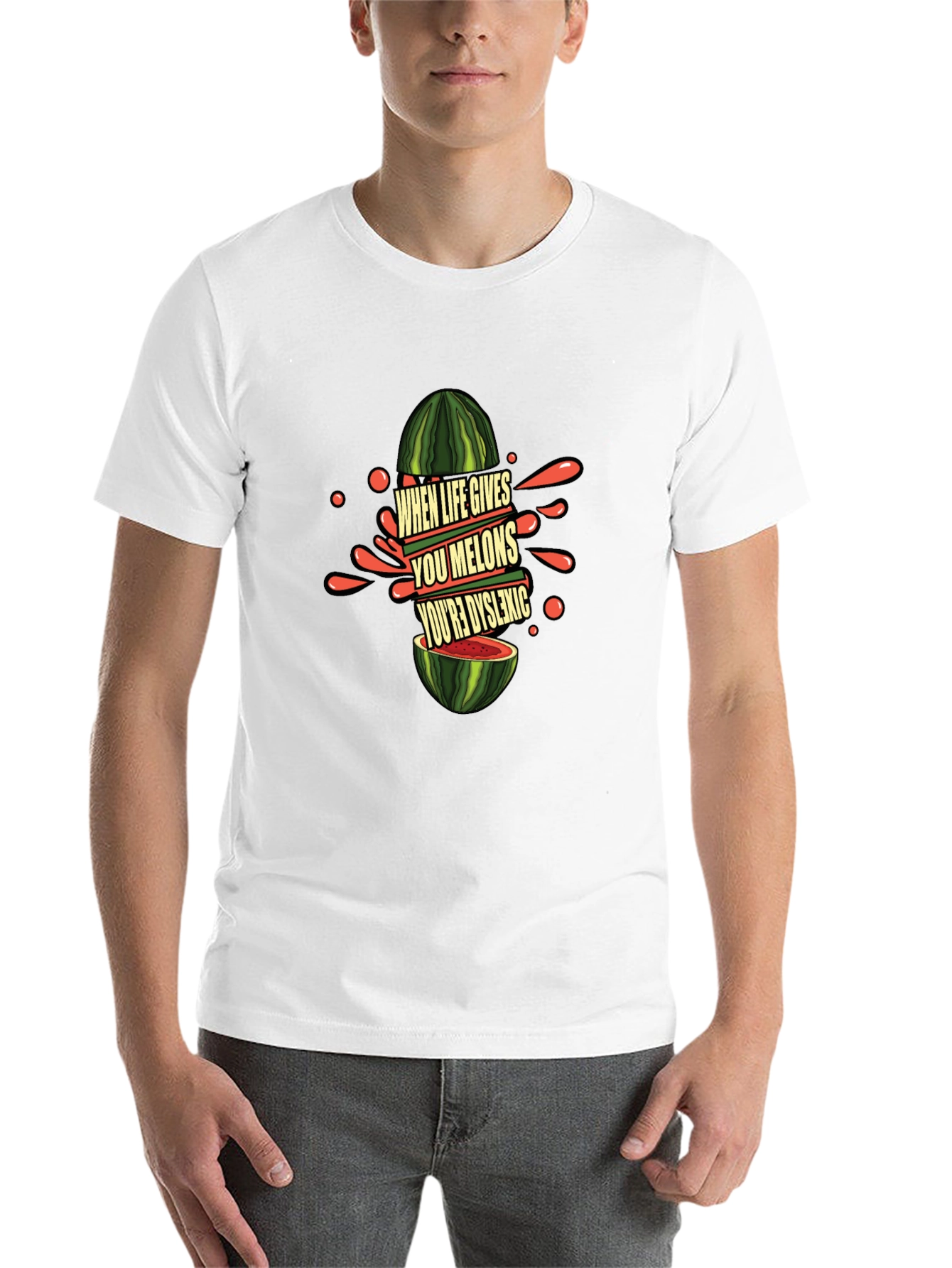 Black Funny Dyslexic Watermelon Graphic Tee view 14
