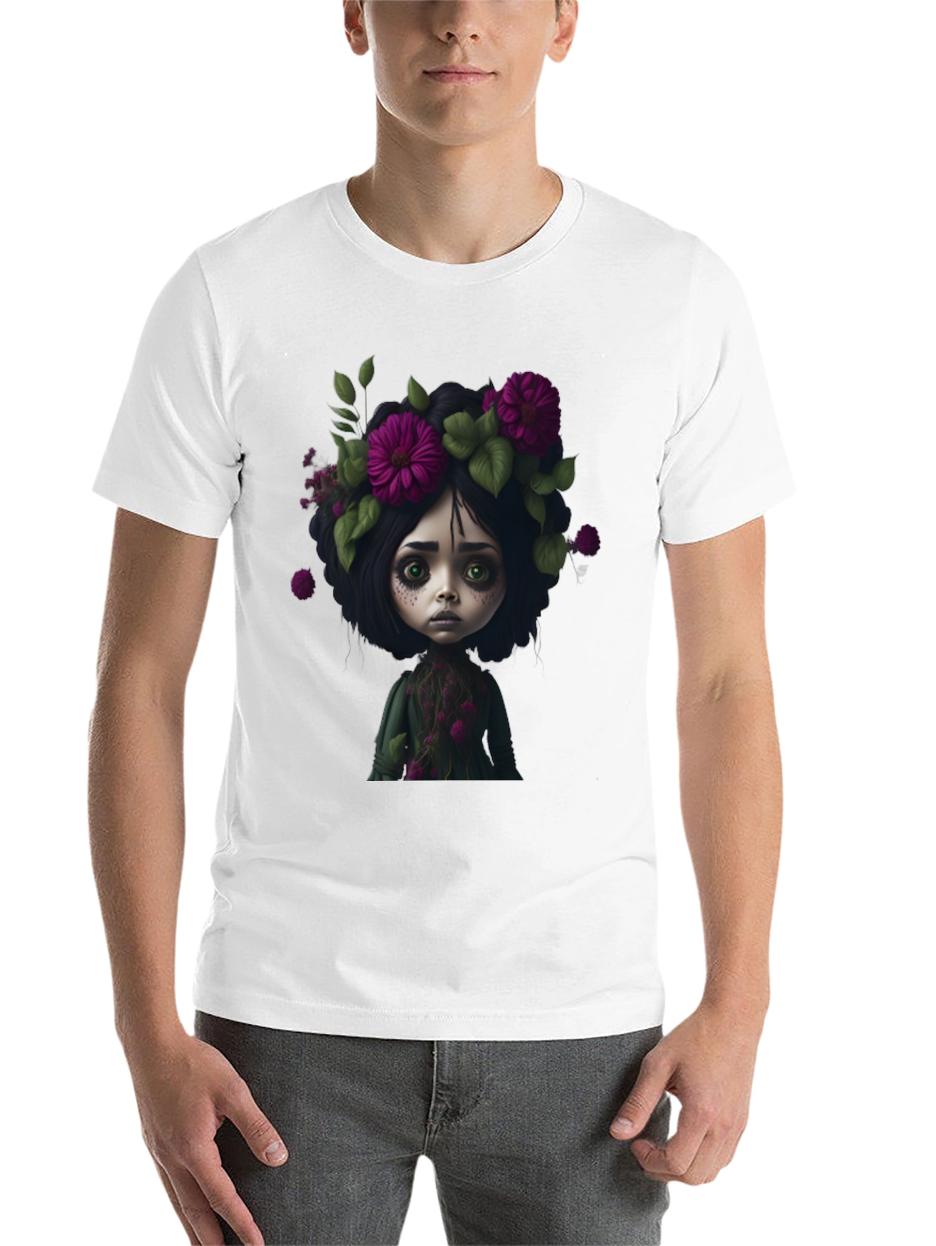 Black Floral Doll Graphic Black T-Shirt view 14