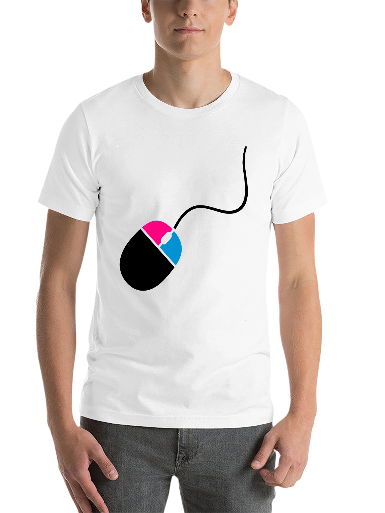 Black Men's Black T-Shirt with Mouse Design view 14