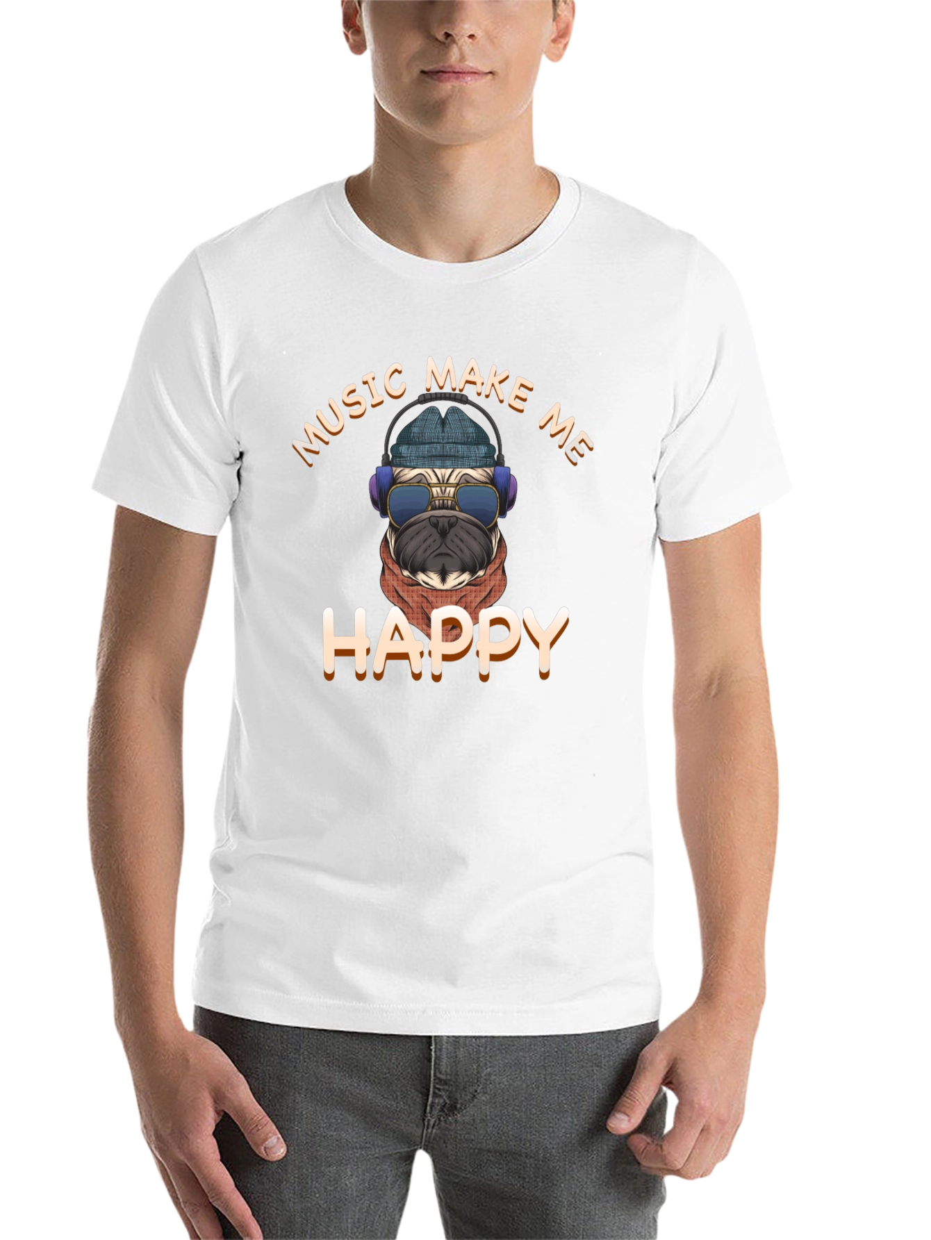 Black Music Make Me Happy Pug Graphic T-Shirt view 14