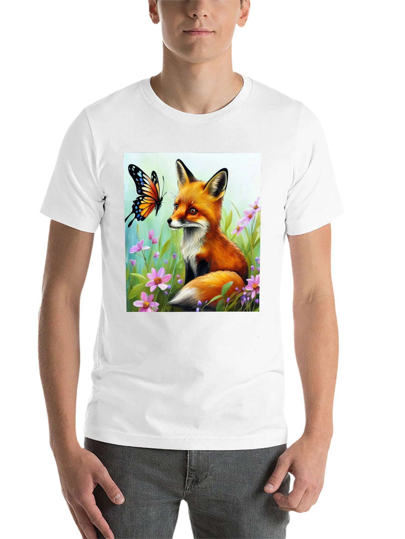 Black Fox & Butterfly Graphic Tee - Nature Lover's Shirt view 14