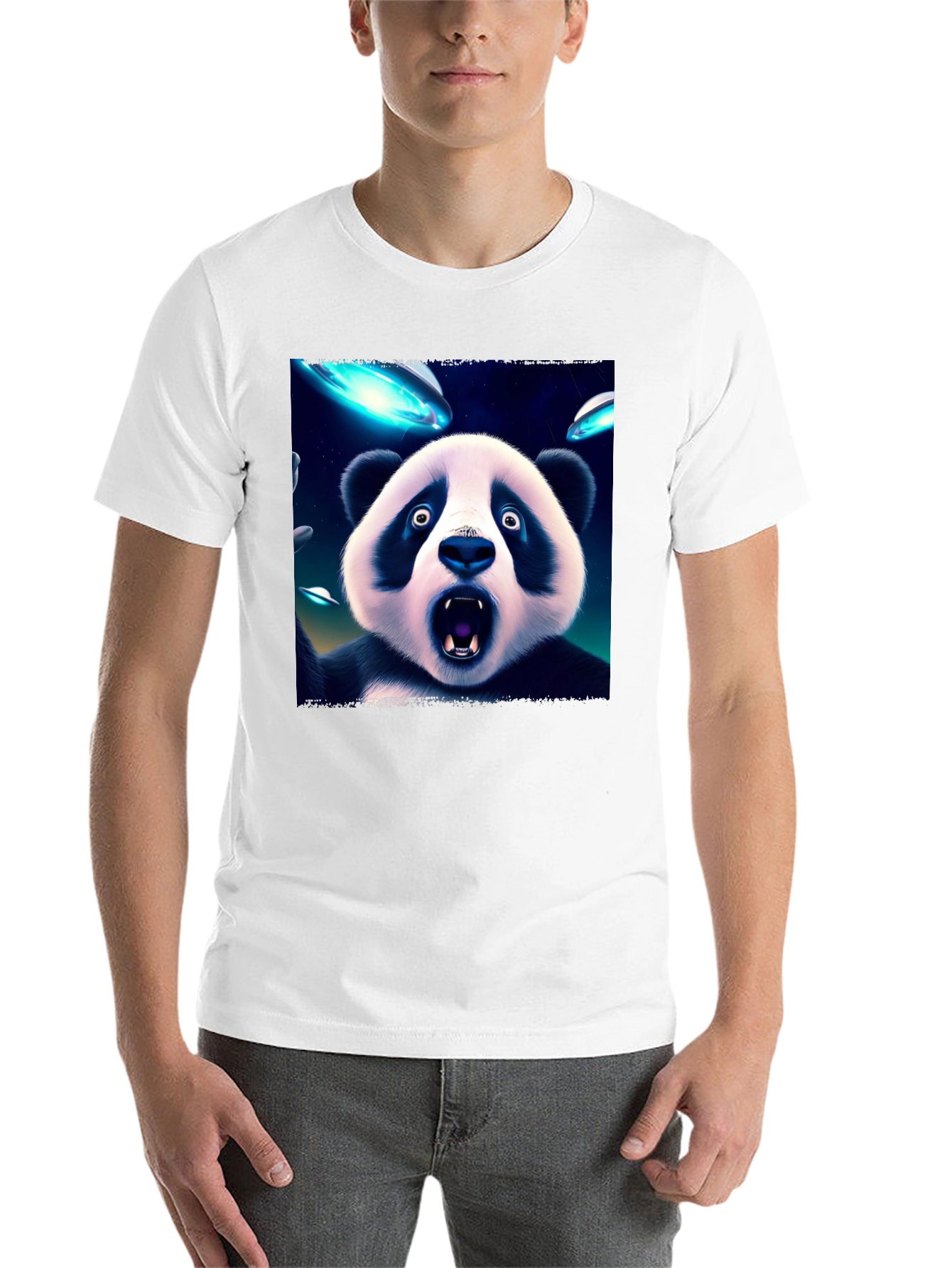 Black UFO Panda Graphic Tee - Black Cotton Blend T-Shirt view 14