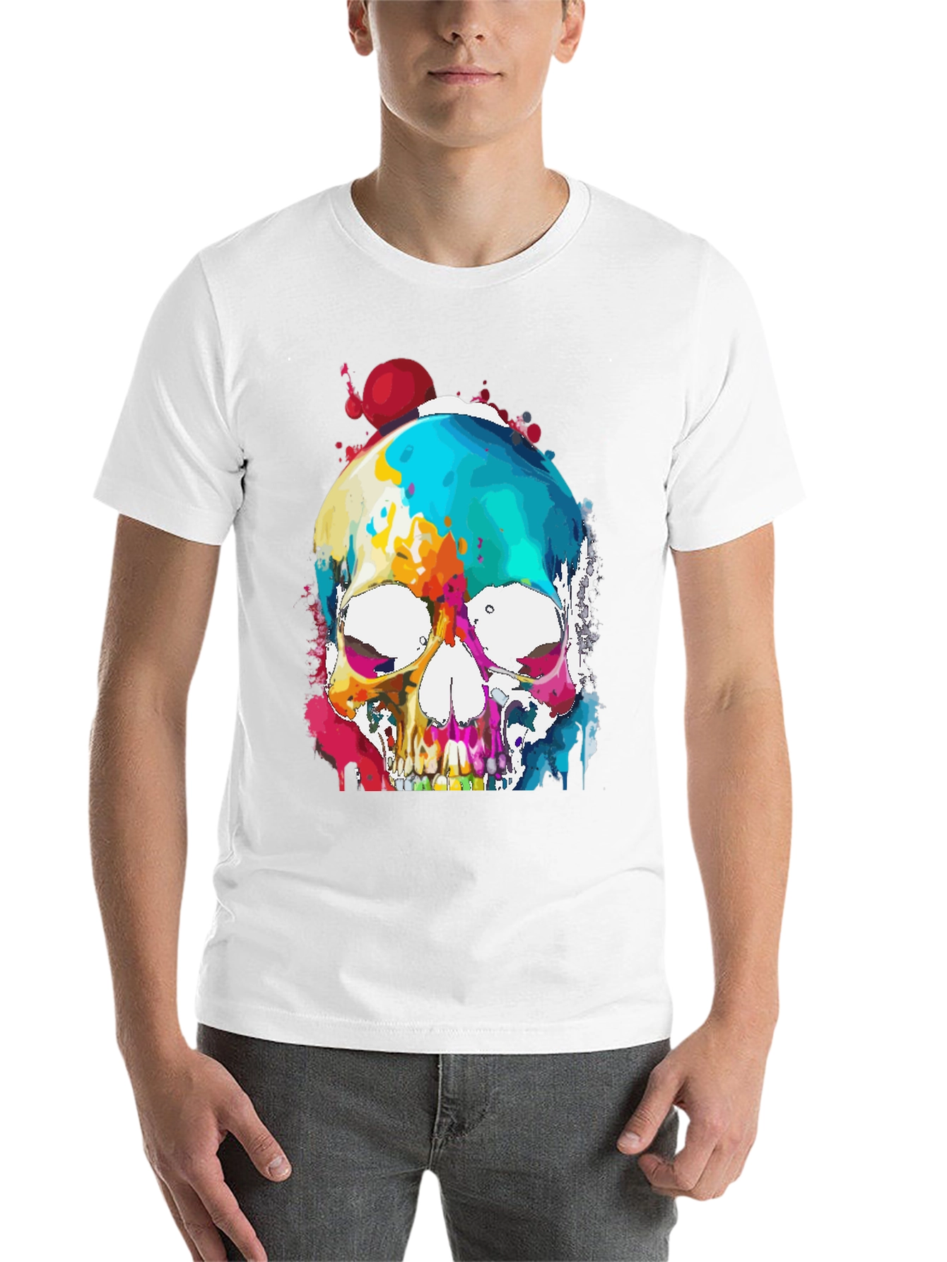 Black Colorful Skull Graphic Tee - Men's Black T-Shirt view 14