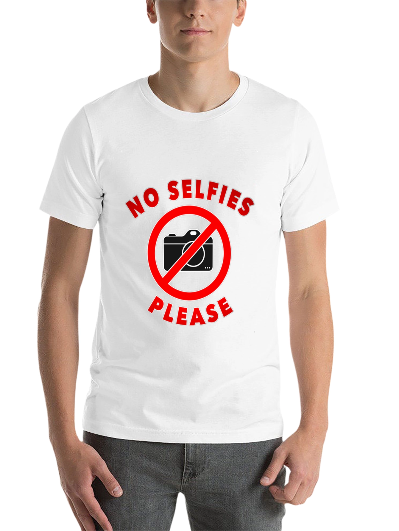 Black No Selfies Please T-Shirt - Funny Graphic Tee view 14