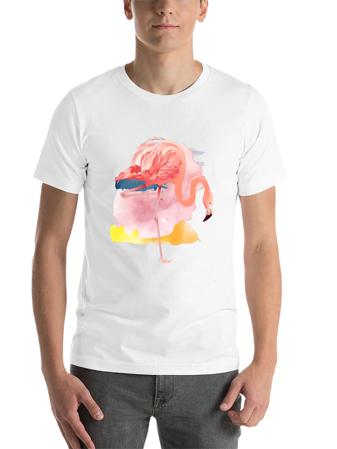 Black Watercolor Flamingo Graphic Tee - Casual Black T-Shirt view 14