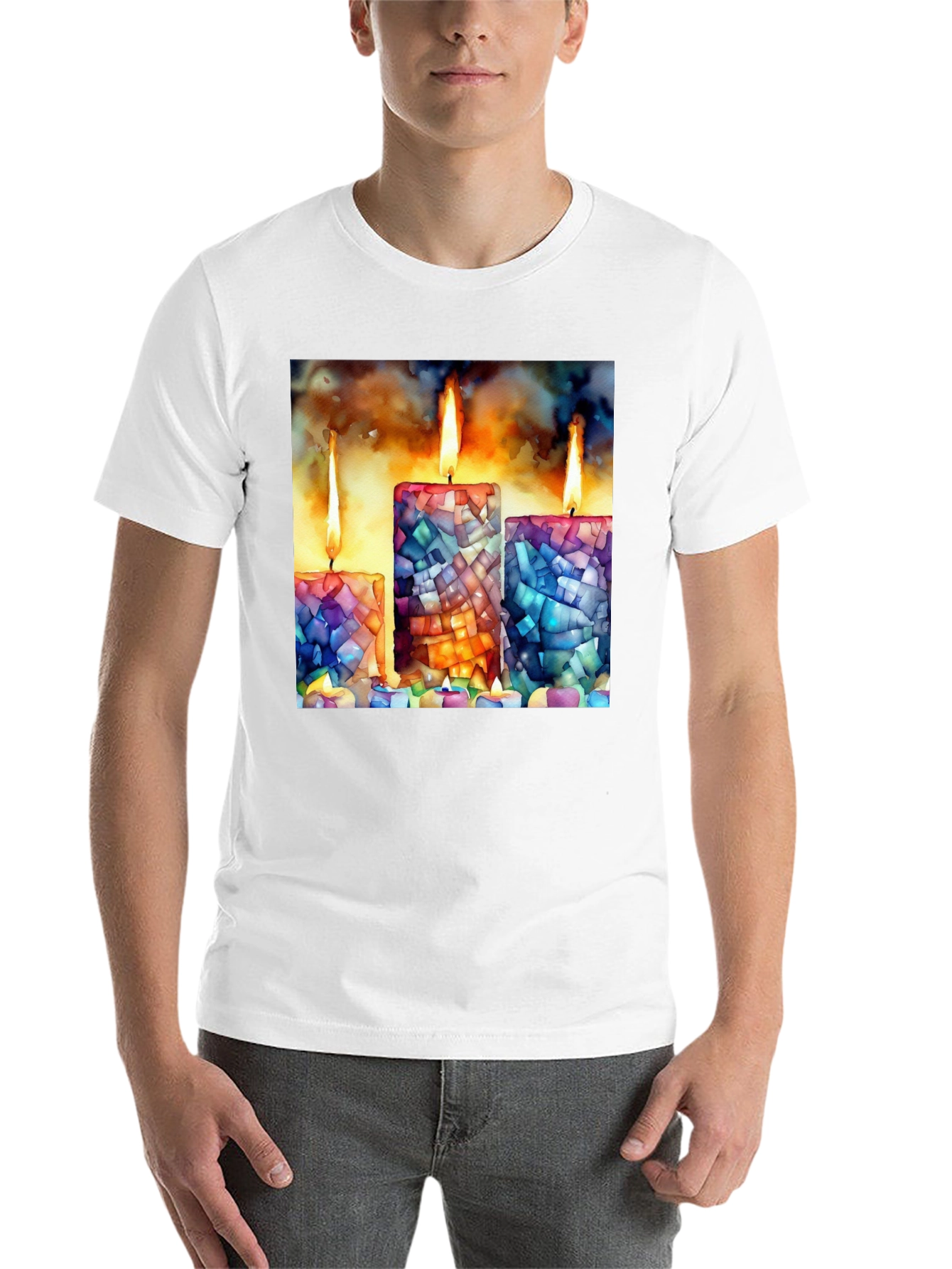 Black Mosaic Candle Print Tee - Artistic Comfort view 14