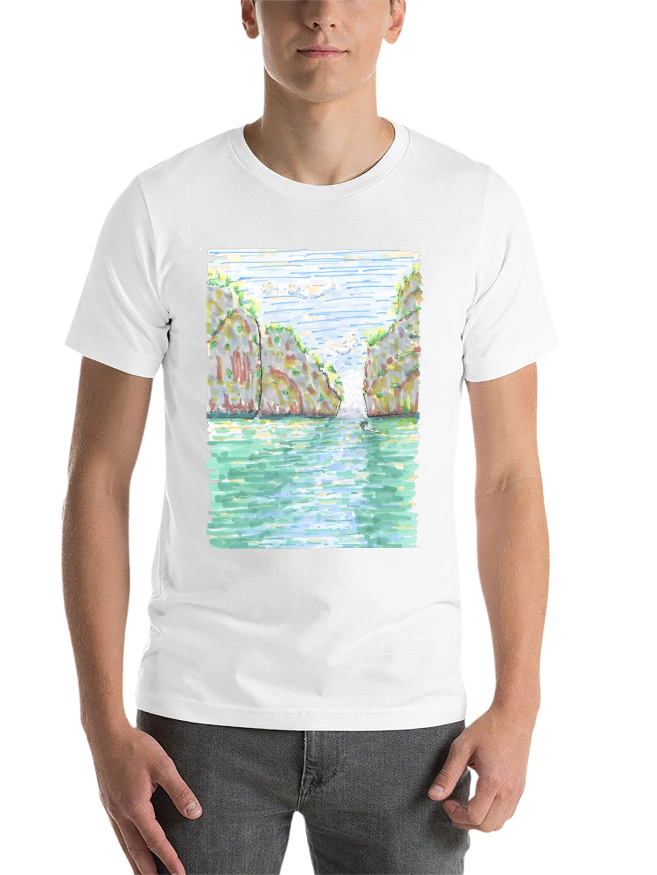 Watercolor Scene T-Shirt - Island Getaway Tee - 14