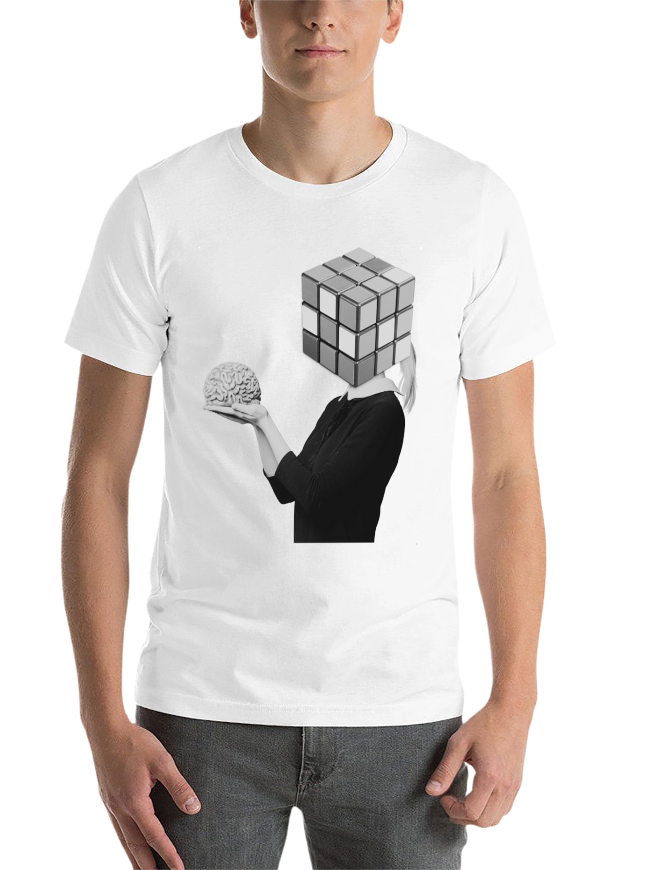 Black Rubik's Cube Brain T-Shirt view 14