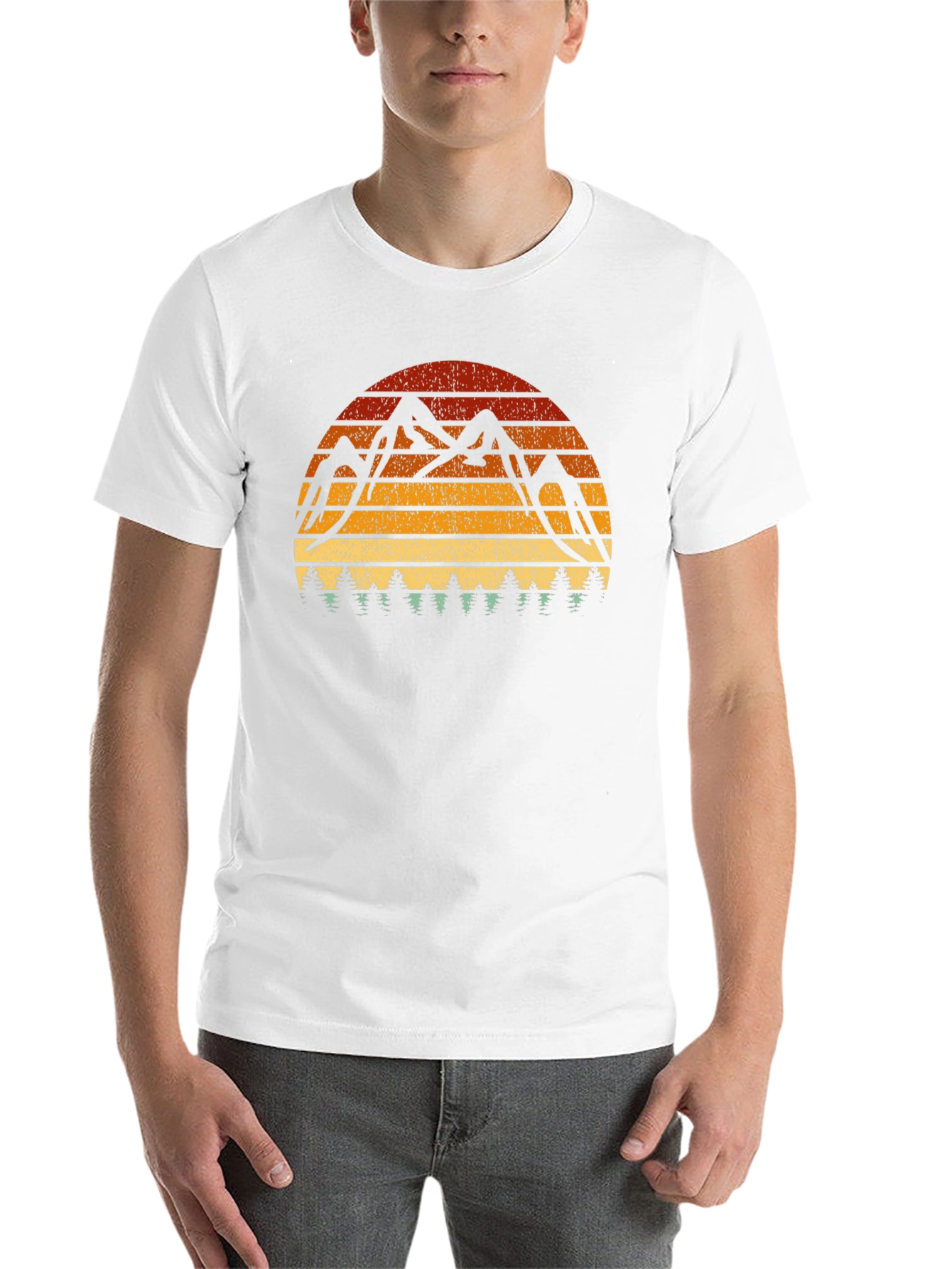 Black Retro Mountain Sunset T-Shirt view 14