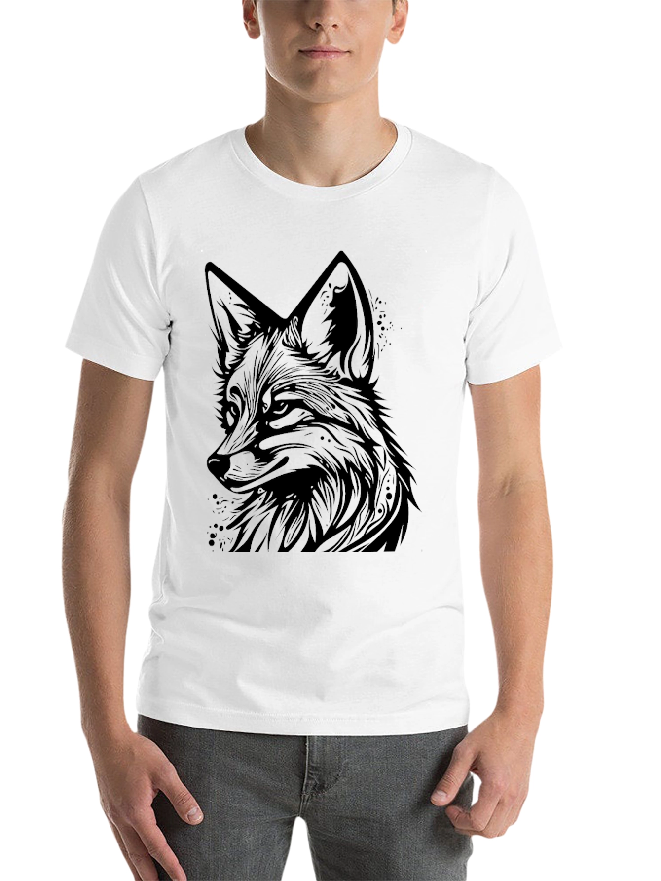Black Fox Graphic Tee - Modern Animal Print T-Shirt view 14