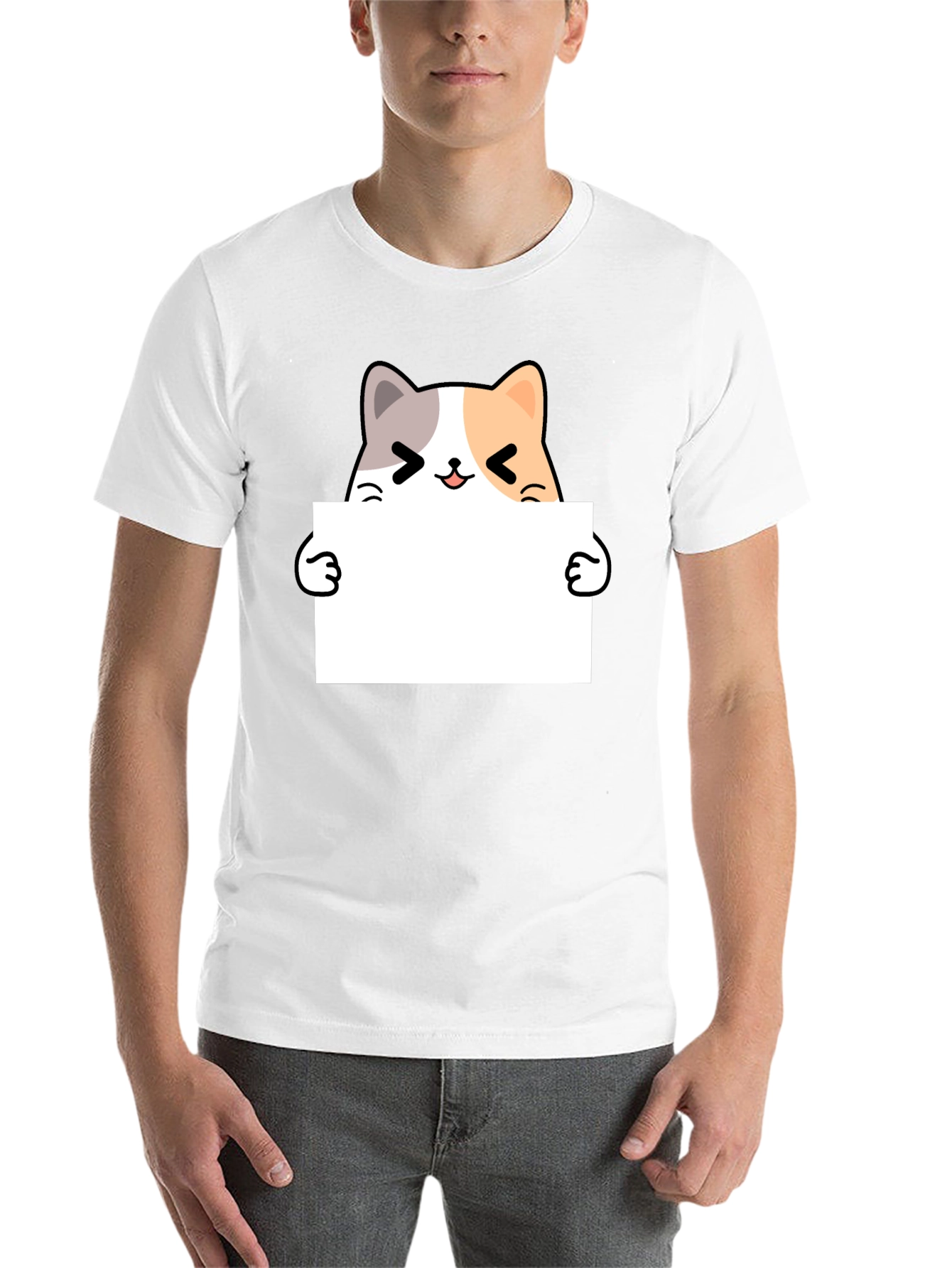 Black Cute Cat Holding Blank Sign T-Shirt view 14