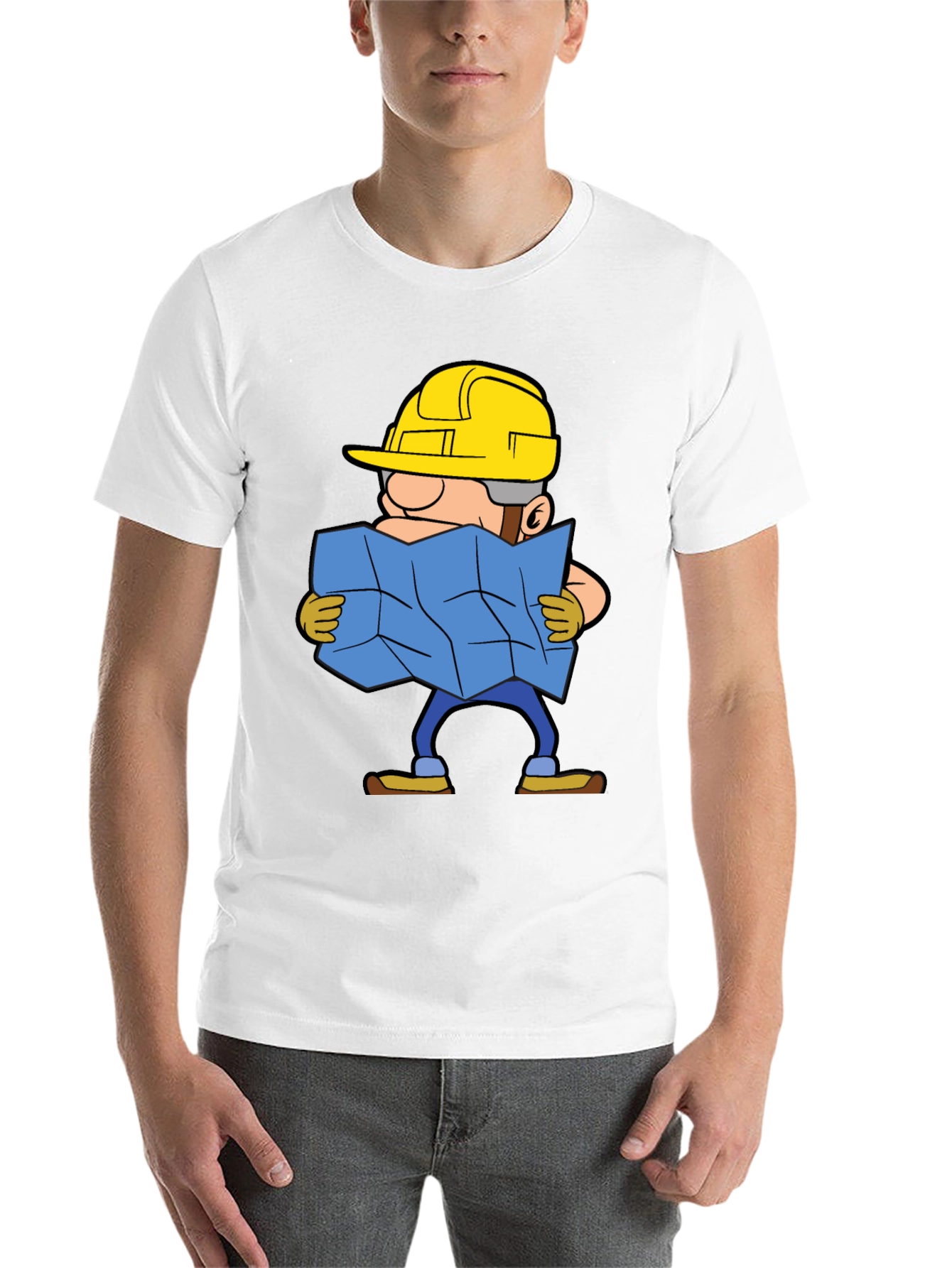 Black Construction Worker Map Cartoon Graphic Tee view 14