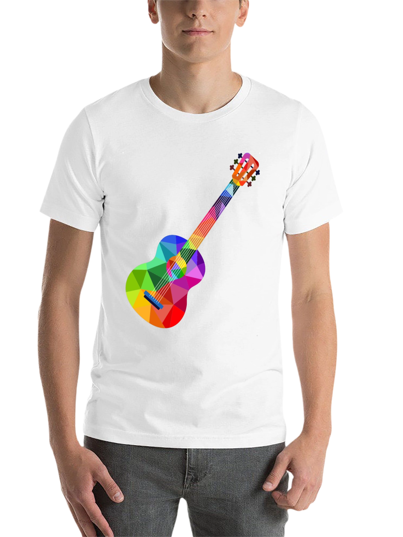 Black Colorful Geometric Guitar Graphic Tee - Stylish Music Lover T-Shirt view 14