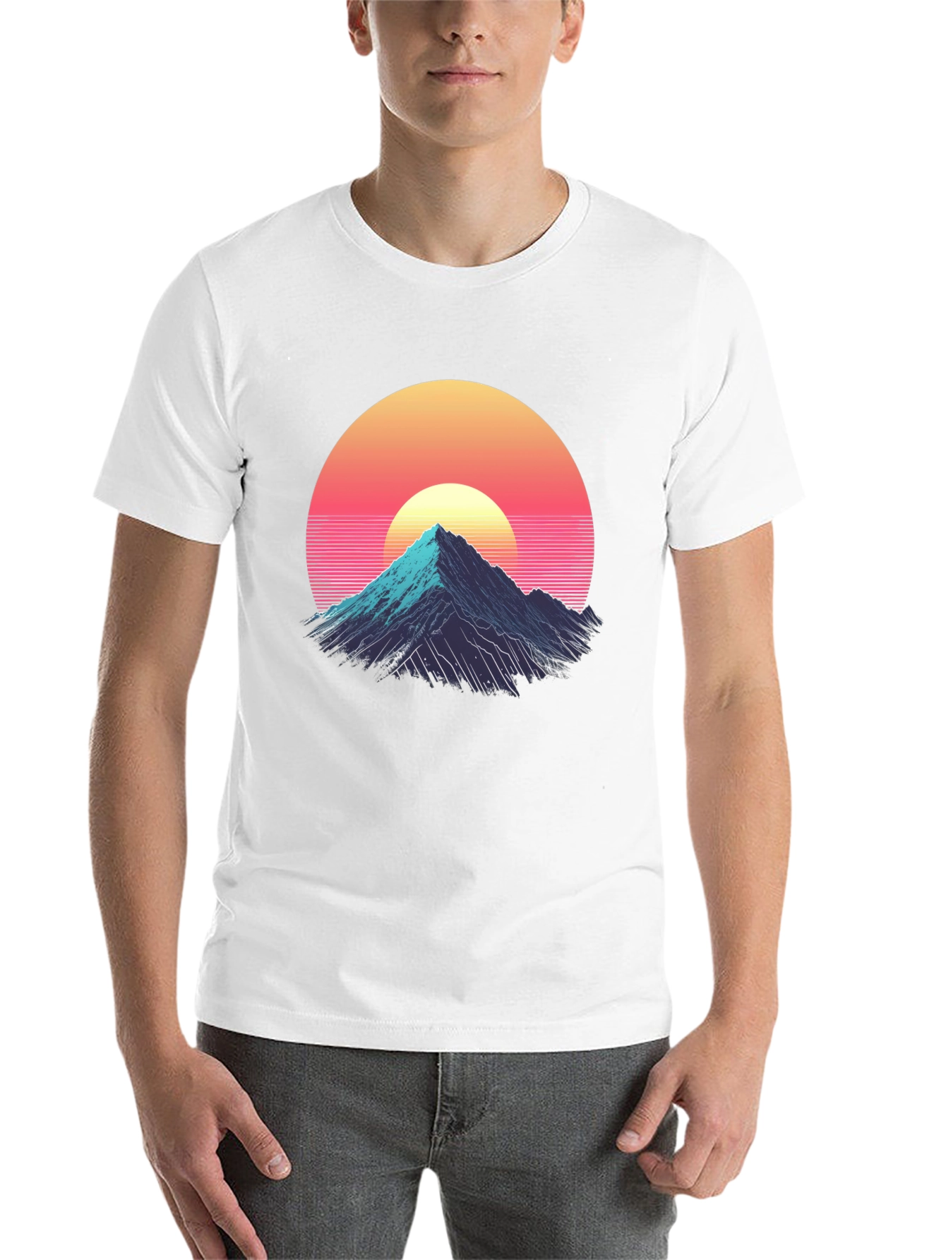 Black Retro Mountain Sunset Graphic Tee - Black view 14