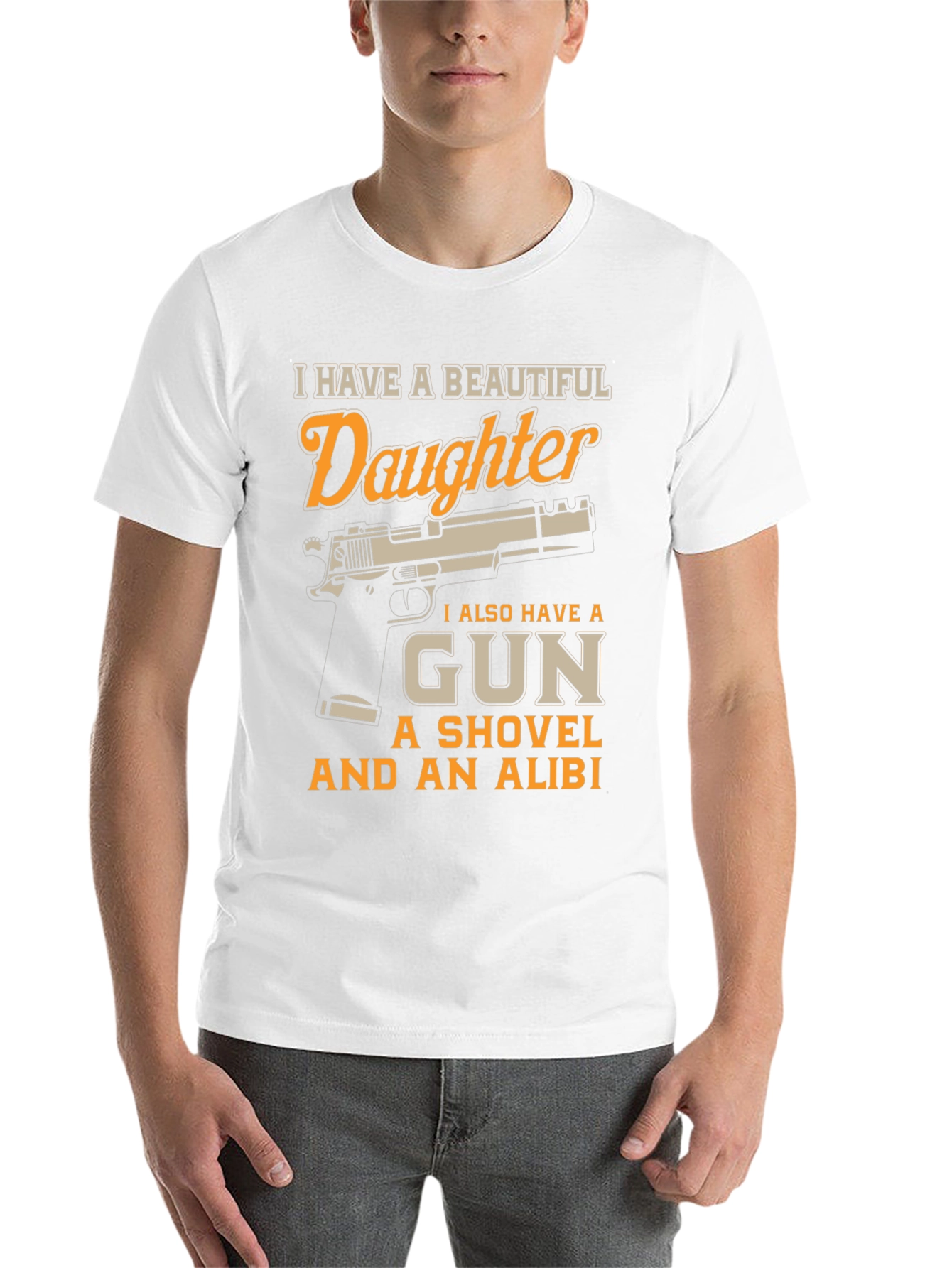 Black I Have a Beautiful Daughter Gun T-Shirt view 14