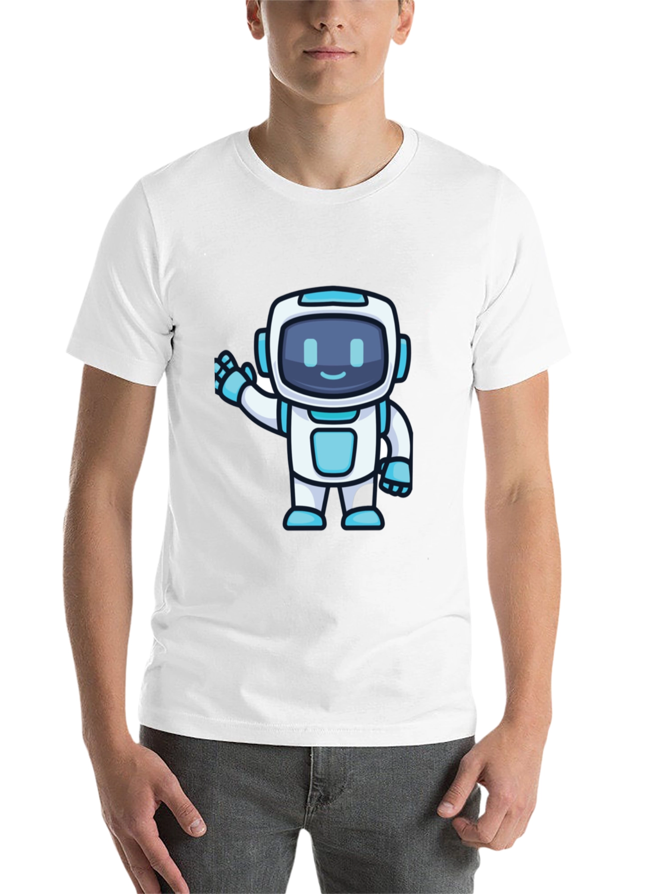 Black Cute Robot Graphic T-Shirt - Black Crew Neck view 14