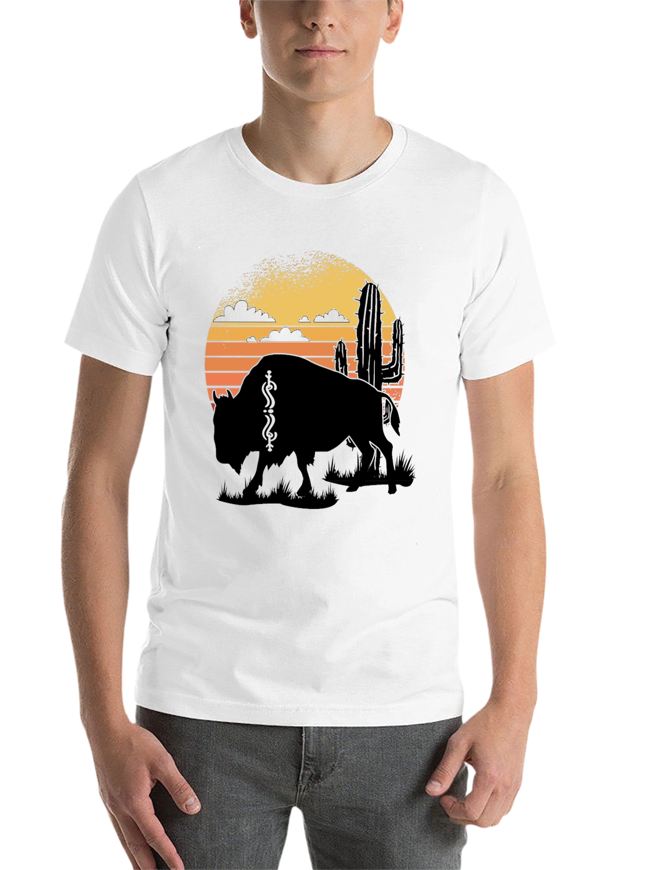 Black Buffalo Sunset Graphic Tee - Black Cotton T-Shirt view 14