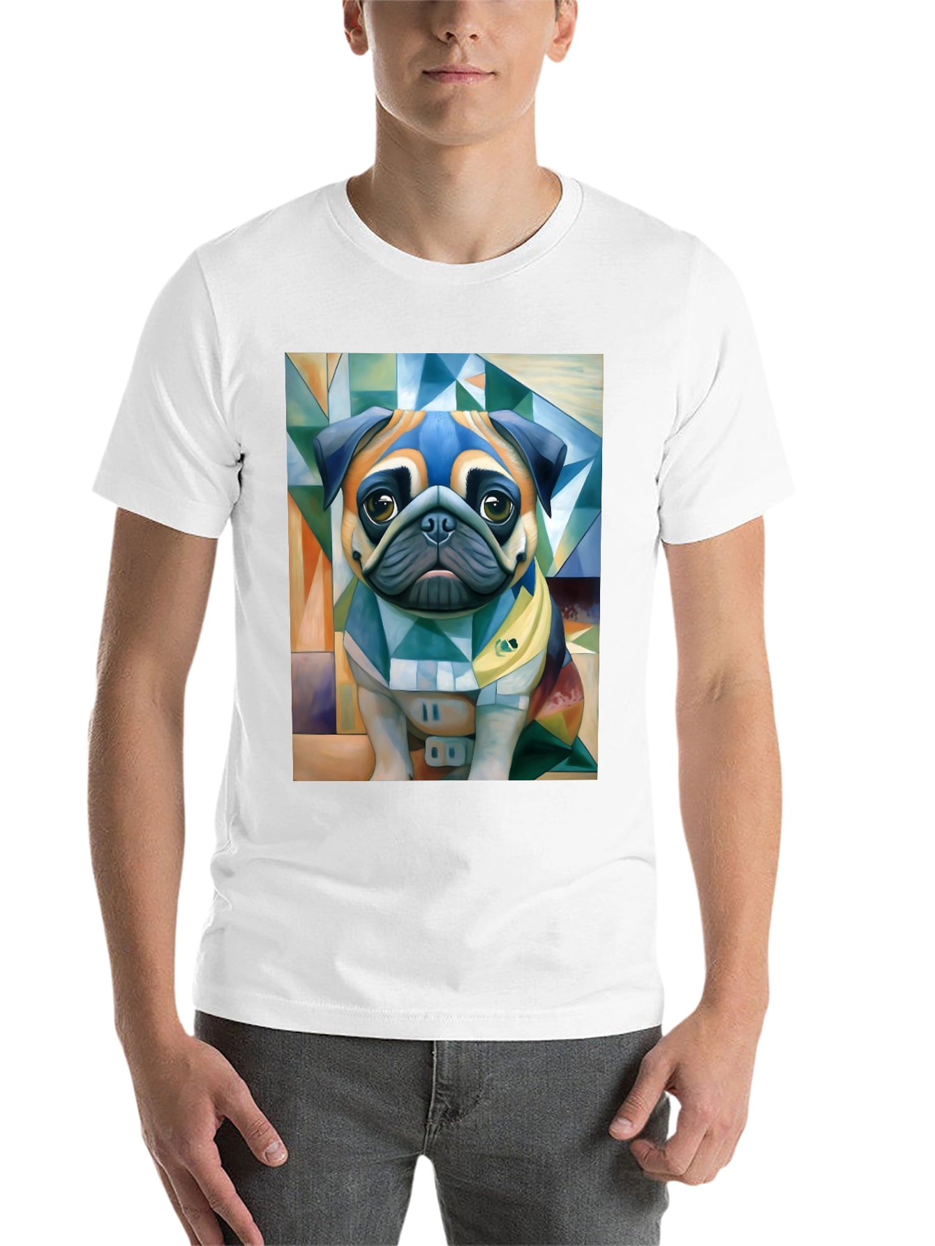 Black Pug Art T-Shirt - Unique Geometric Dog Design view 14