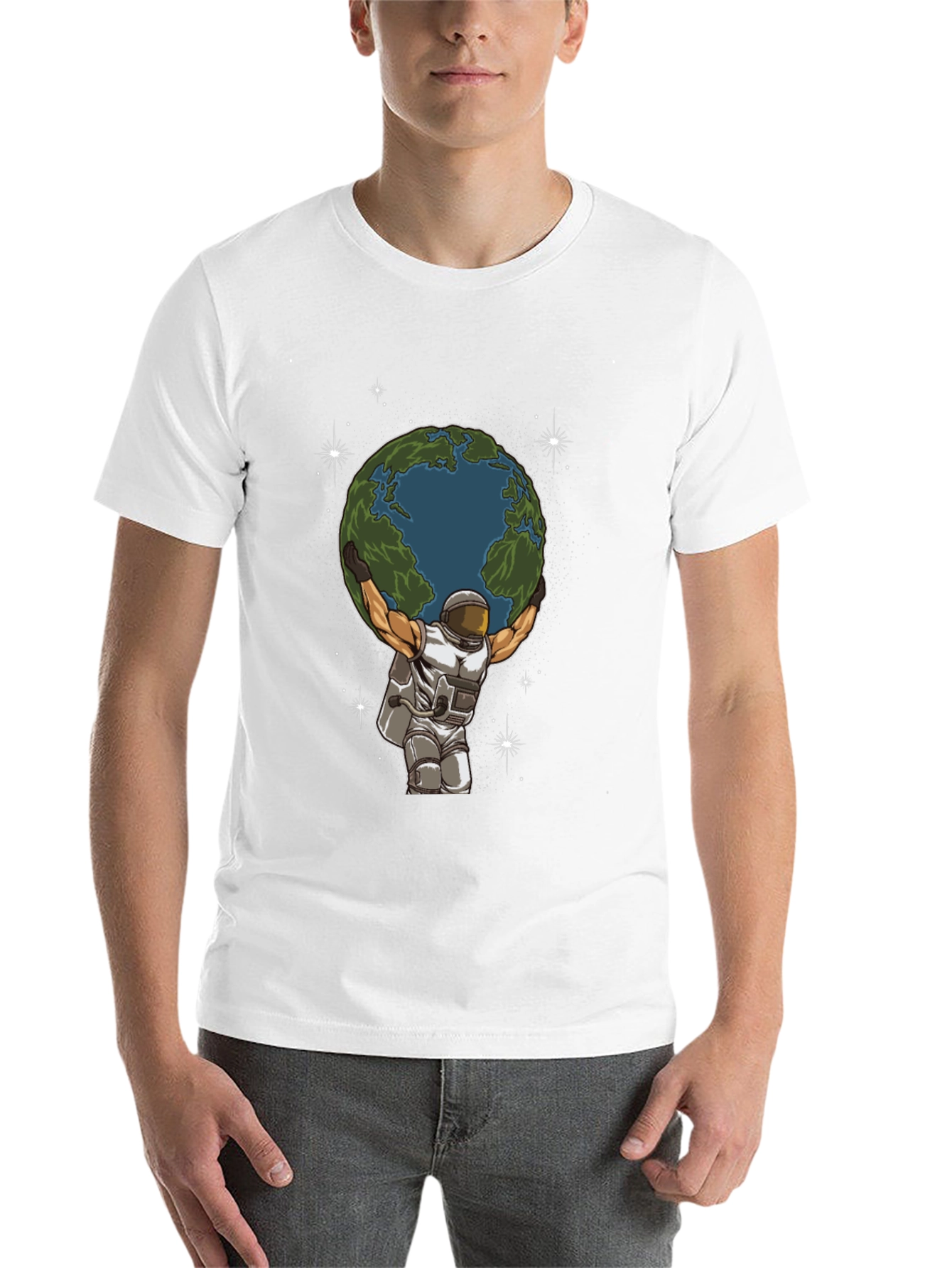 Black Astronaut Earth Lift Graphic Tee - Black Cotton T-Shirt view 14