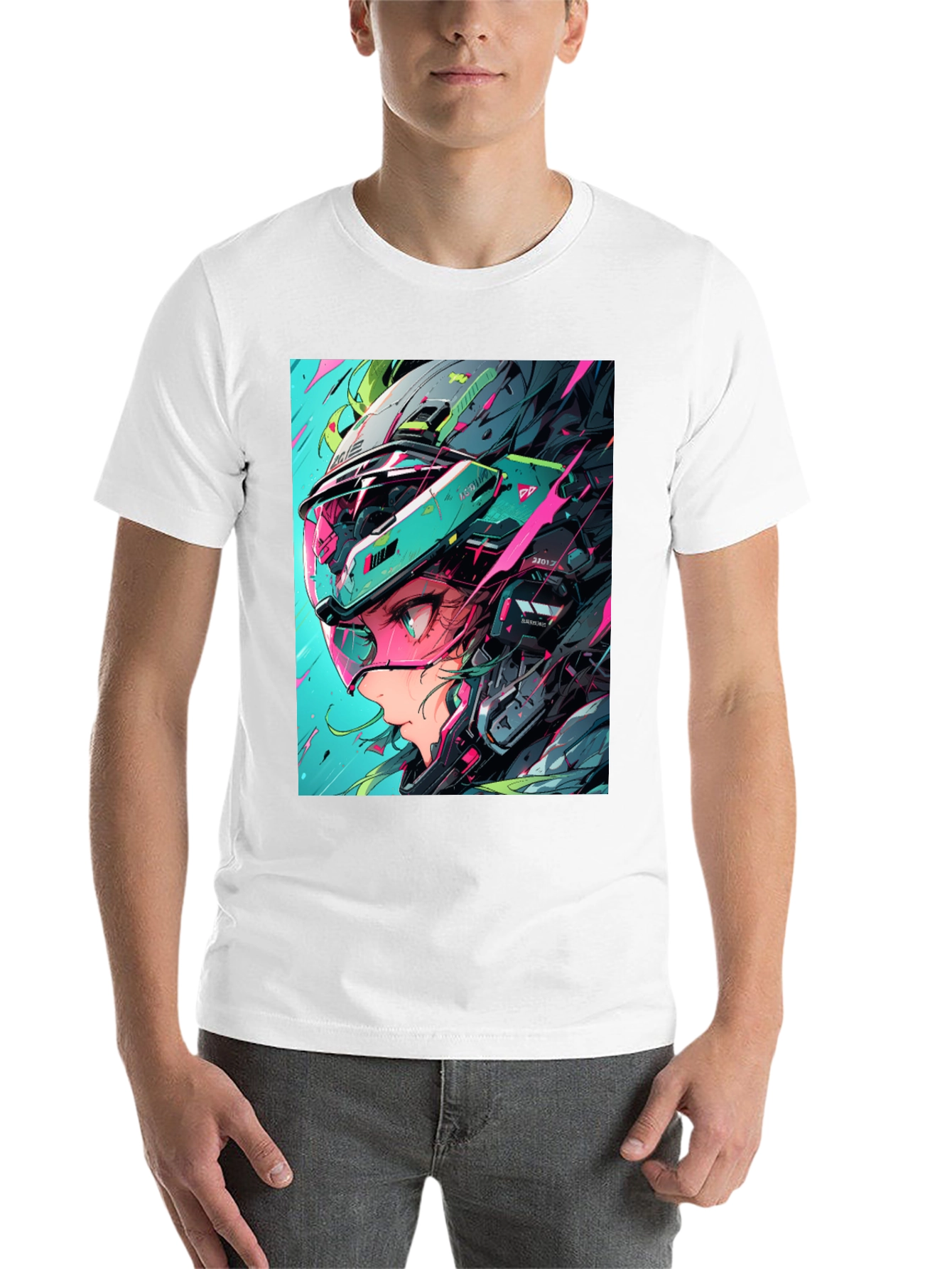 Black Cyberpunk Girl Helmet Graphic Tee view 14