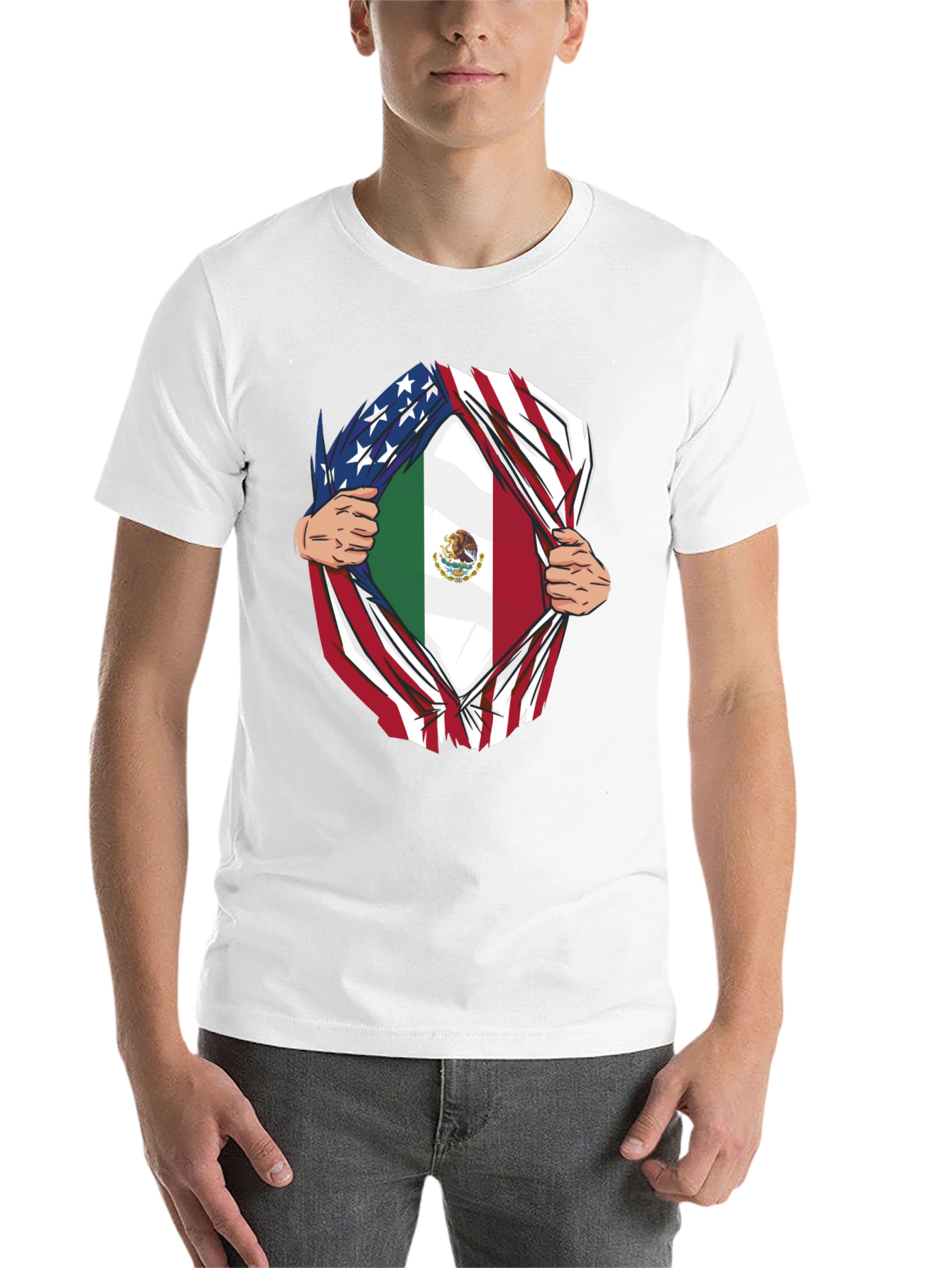 Black USA and Mexico Flag T-Shirt view 14