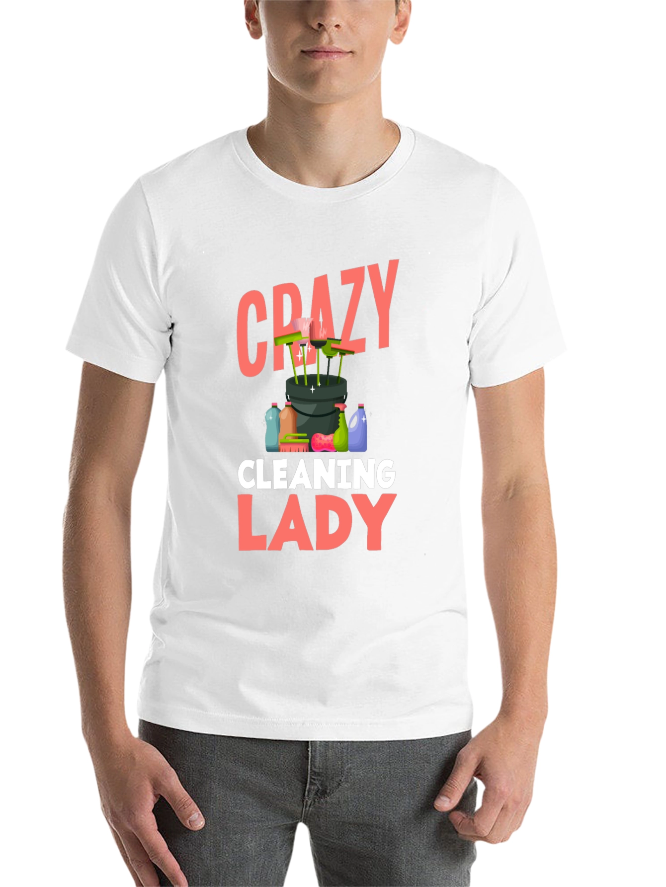 Black Crazy Cleaning Lady T-Shirt - Black Cotton view 14