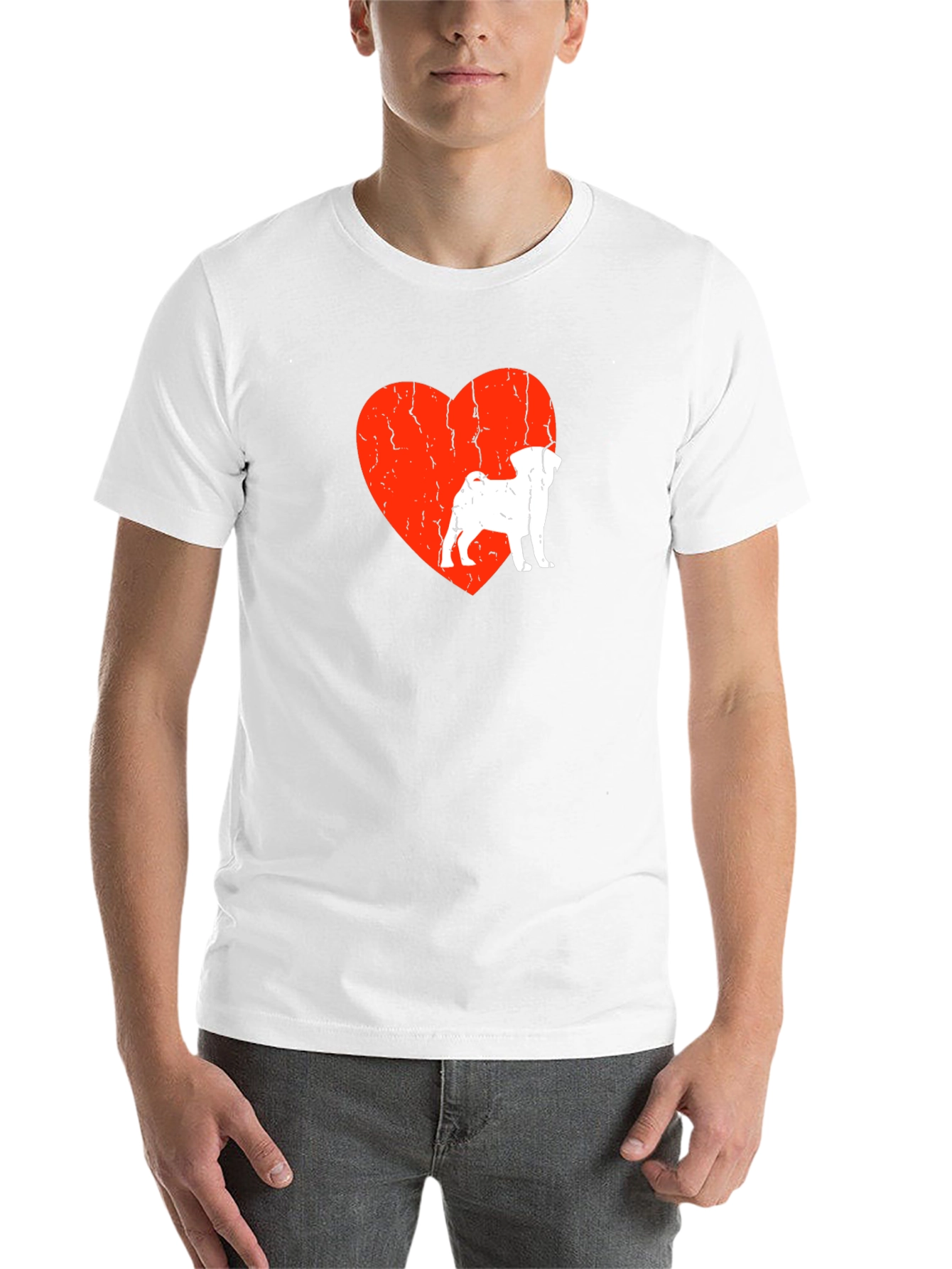 Black Pug Love Heart Graphic Tee - Men's Black T-Shirt view 14