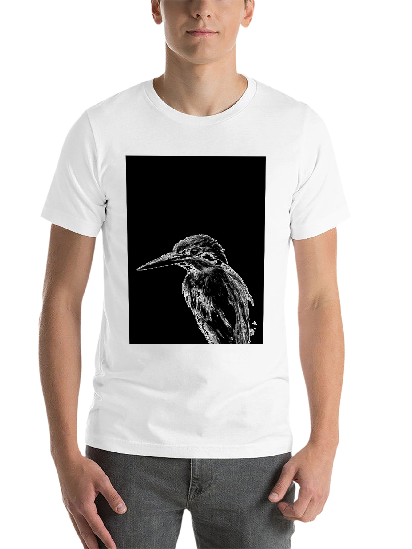 Black Kingfisher Bird Print Black T-Shirt view 14