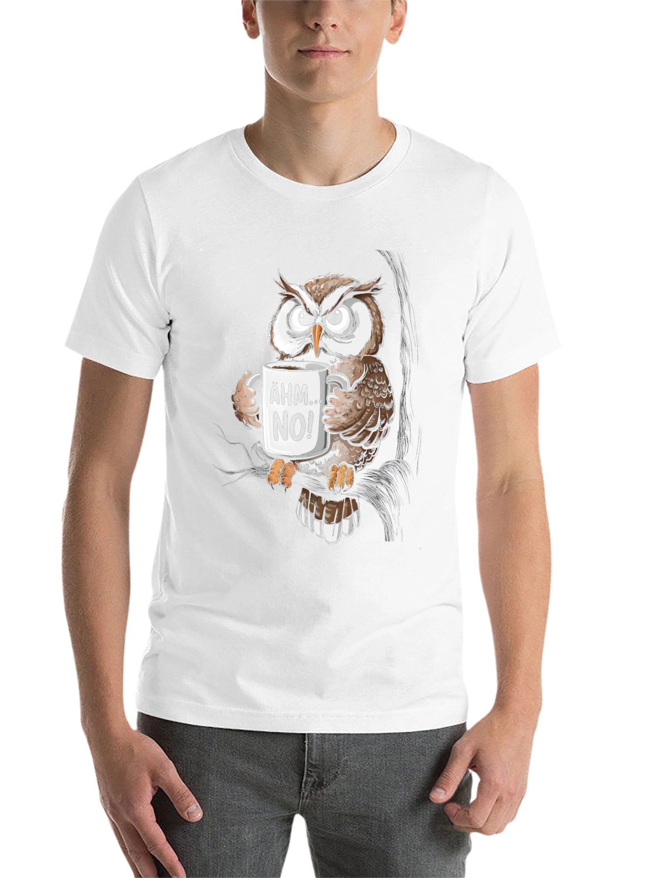 Black Funny Owl Coffee T-Shirt - Ähm No! Graphic Tee view 14
