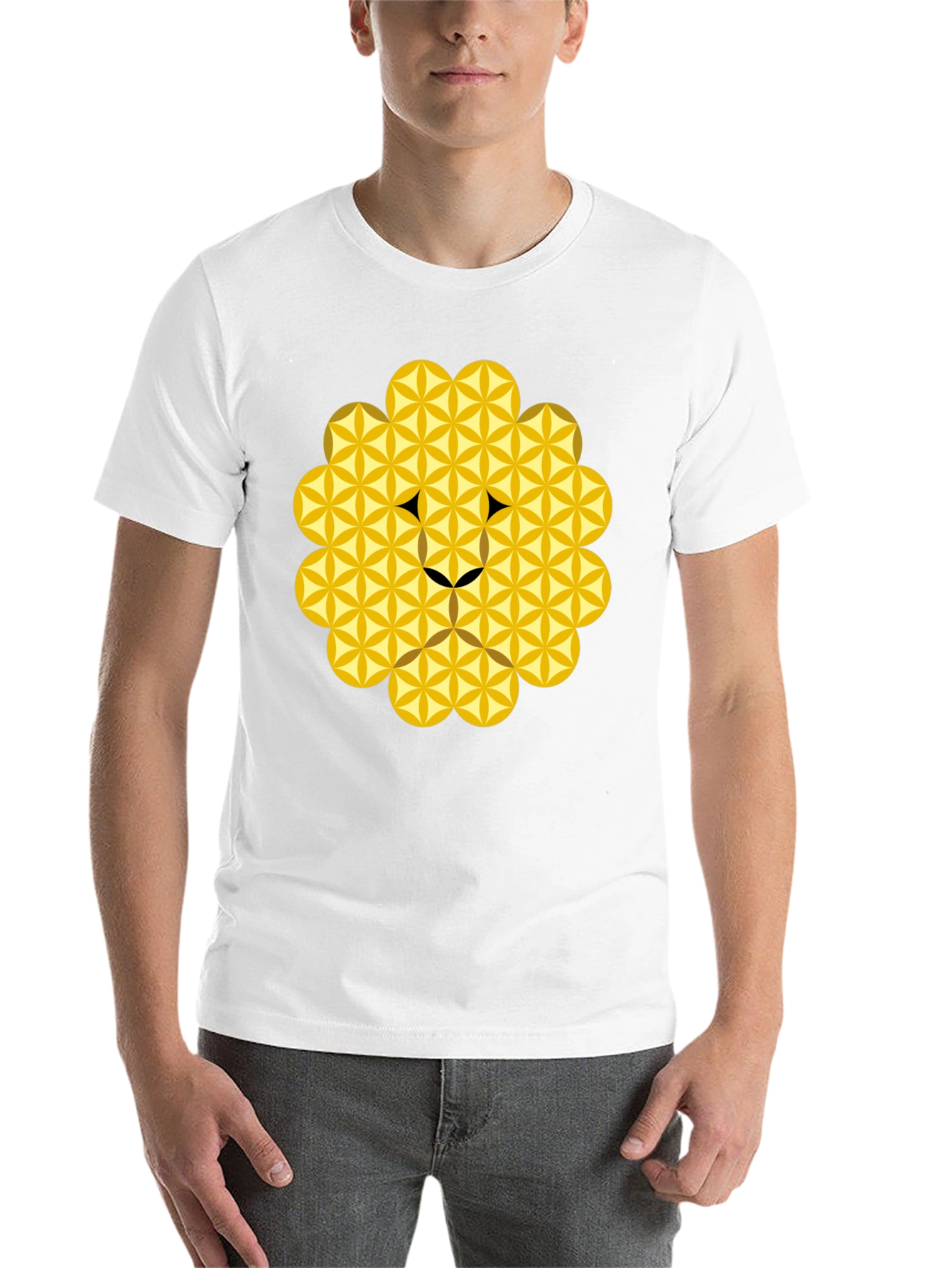 Black Geometric Flower of Life Lion Head Black T-Shirt view 14